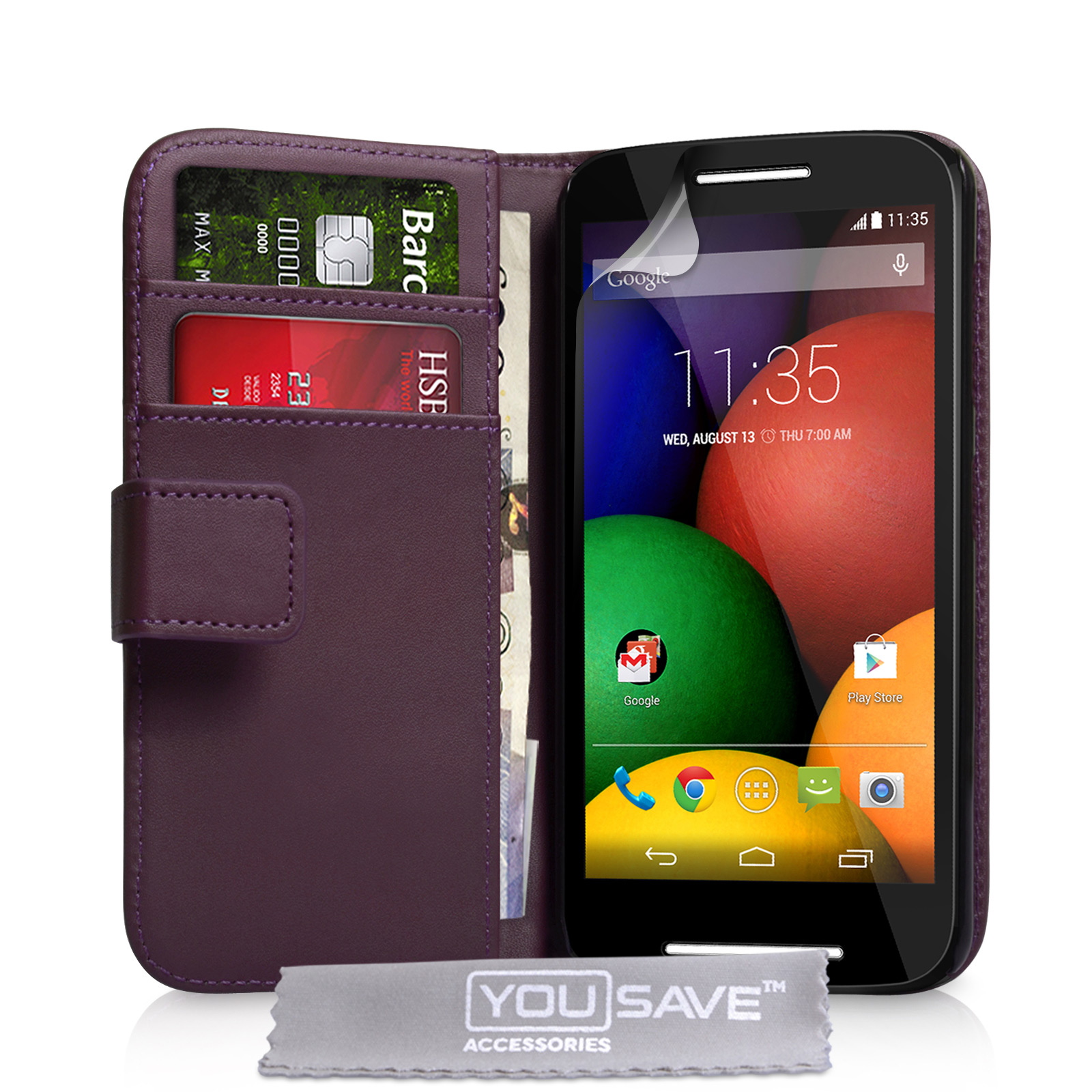Motorola Moto E LeatherEffect Wallet Case Purple