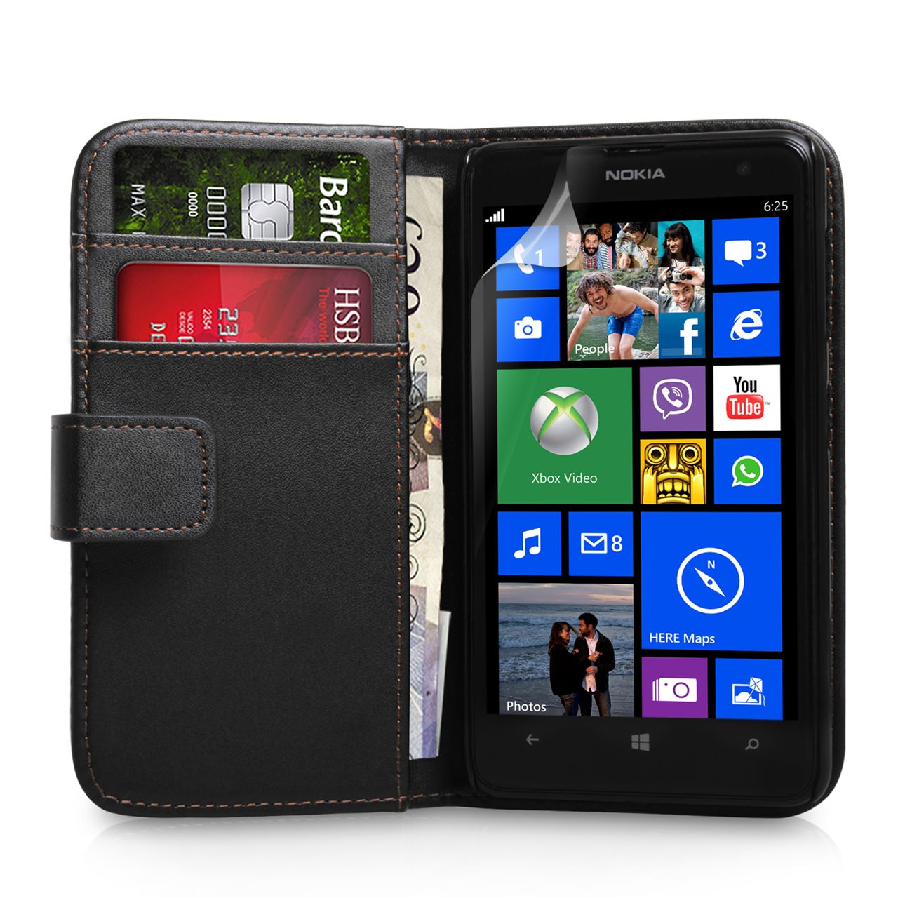 YouSave Accessories Nokia Lumia 625 Leather Effect Wallet Case - Black
