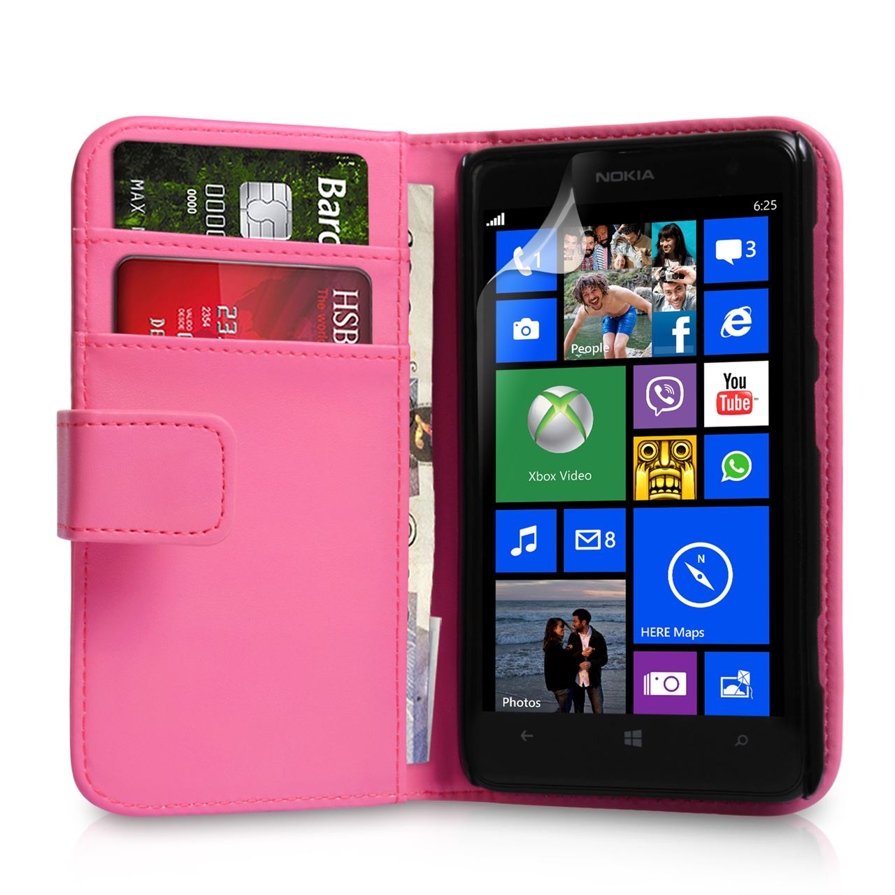 Nokia Lumia 625 Leather-Effect Wallet Case - Hot Pink