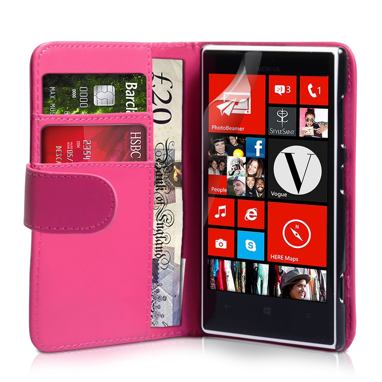 YouSave Nokia Lumia 720 Leather Effect Wallet Case - Hot Pink