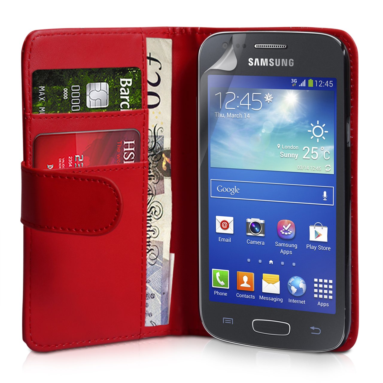 YouSave Samsung Galaxy Ace 3 Leather-Effect Wallet Case - Red