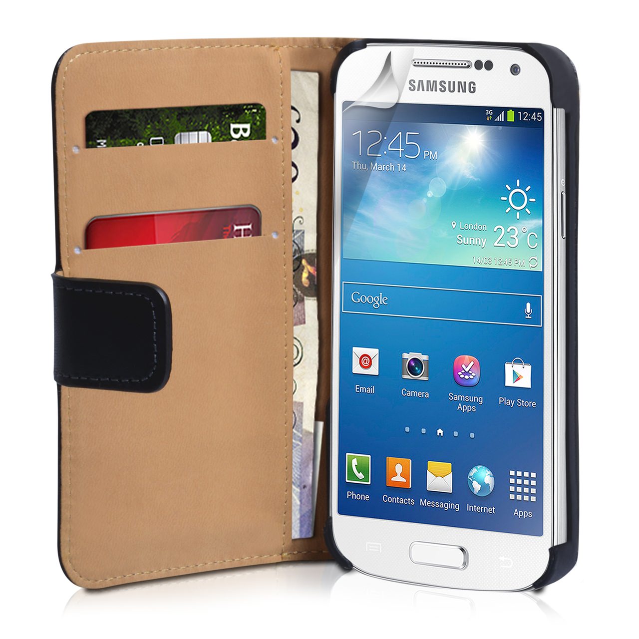 Caseflex Samsung Galaxy S4 Mini Real Leather Wallet Case - Black