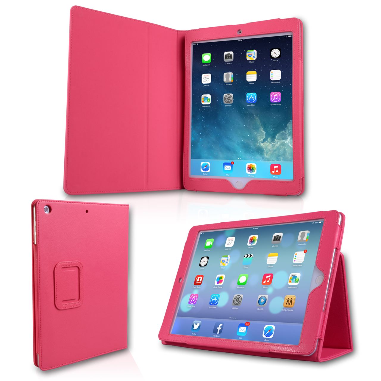 Caseflex iPad Air Textured Faux Leather Stand Case - Hot Pink