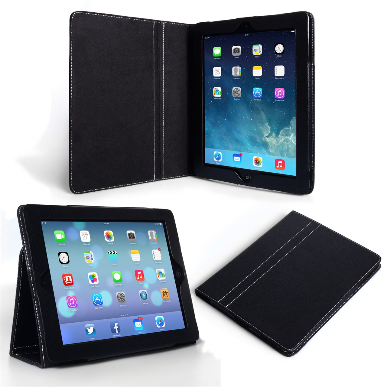 Caseflex iPad Air Textured Faux Leather Stand Cover - Black