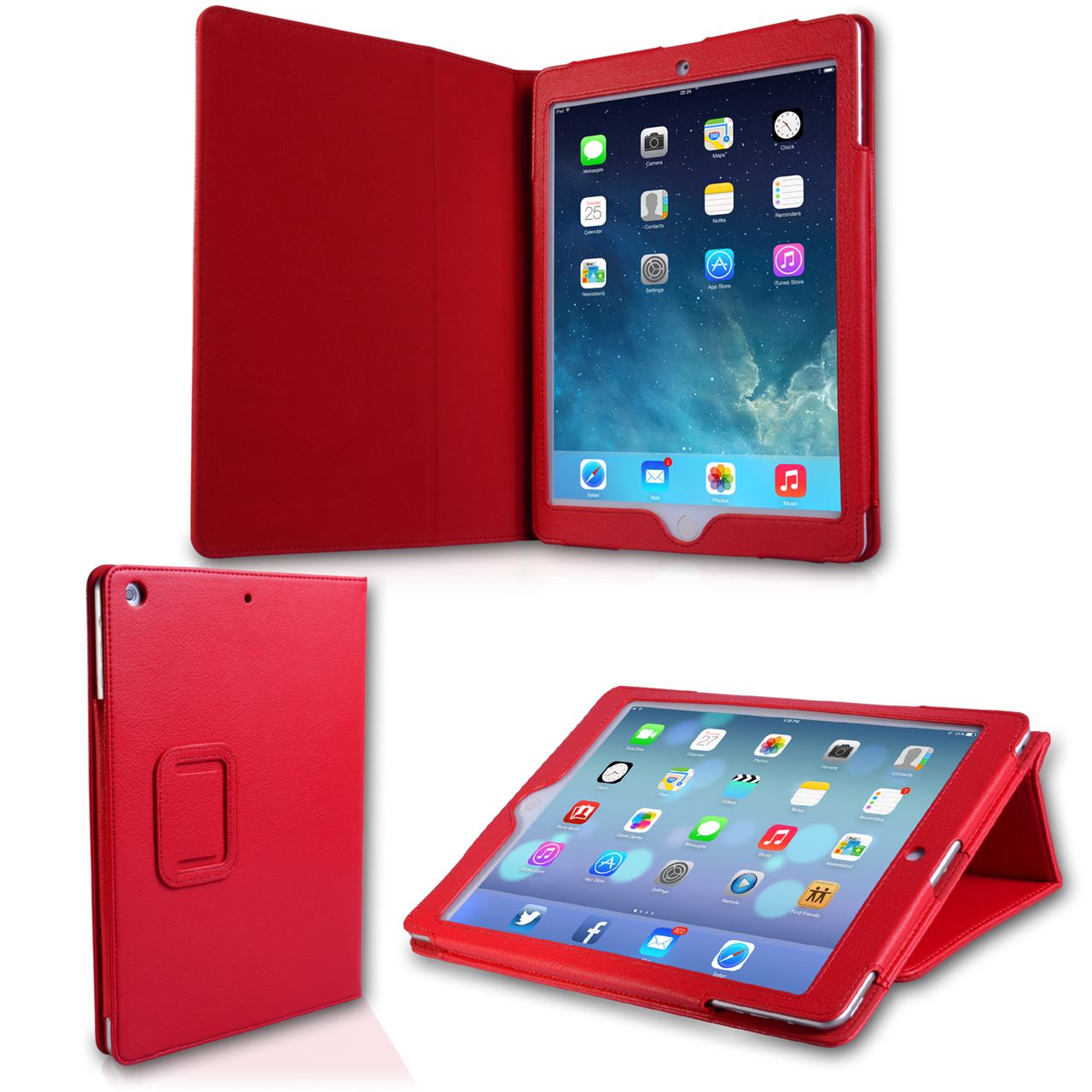 Caseflex iPad Air Textured Faux Leather Stand Cover - Red