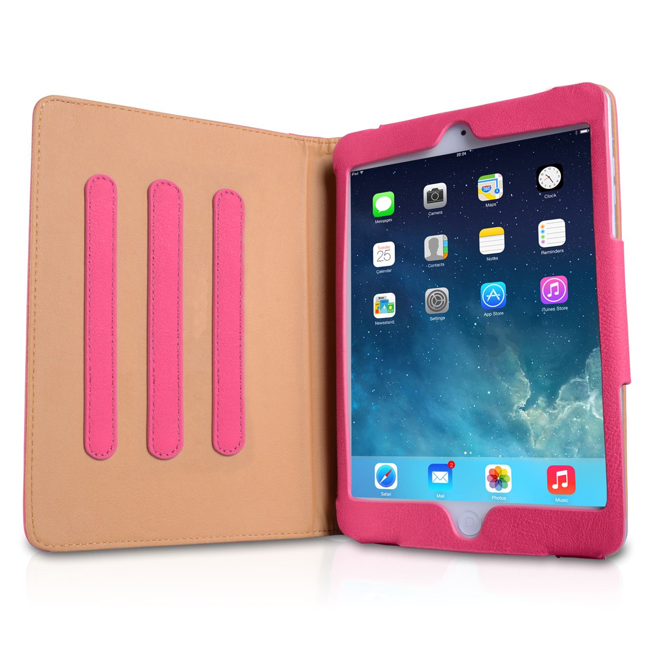 Caseflex iPad Mini 2 Textured Faux Leather Flip Case Hot Pink and Tan
