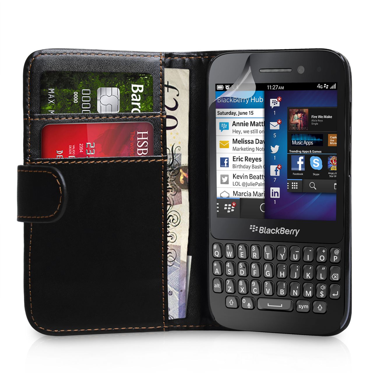 YouSave Accessories Blackberry Q5 Black Leather Effect Wallet Case