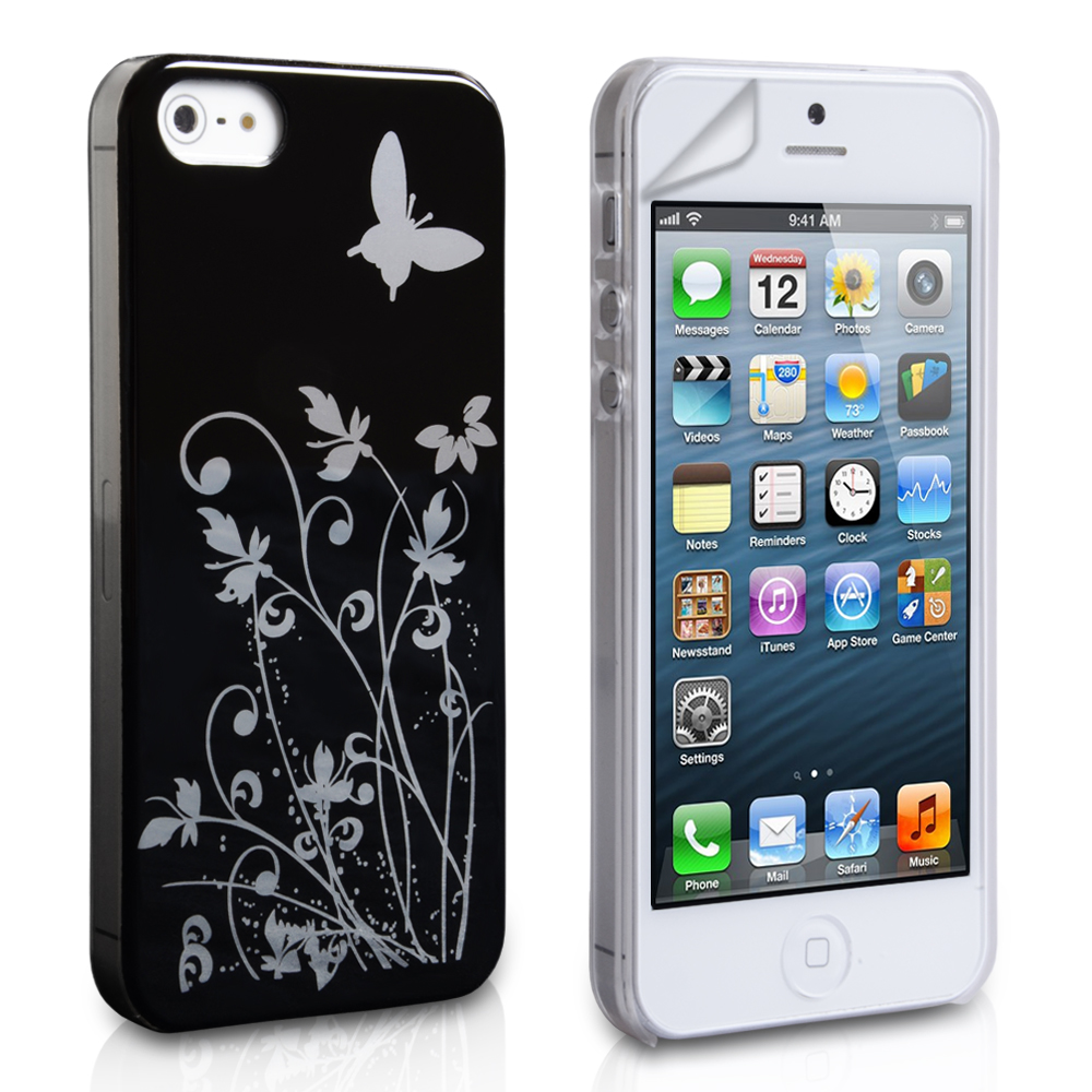YouSave iPhone 5 / 5S Floral Butterfly Hard Case - Black-Silver