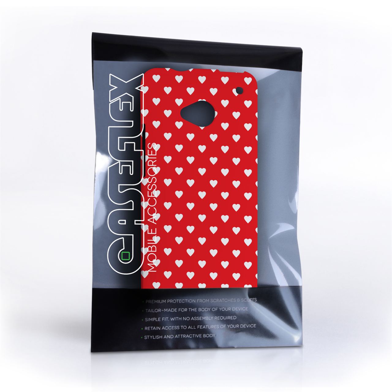 Caseflex HTC One Cute Hearts Red and White Case