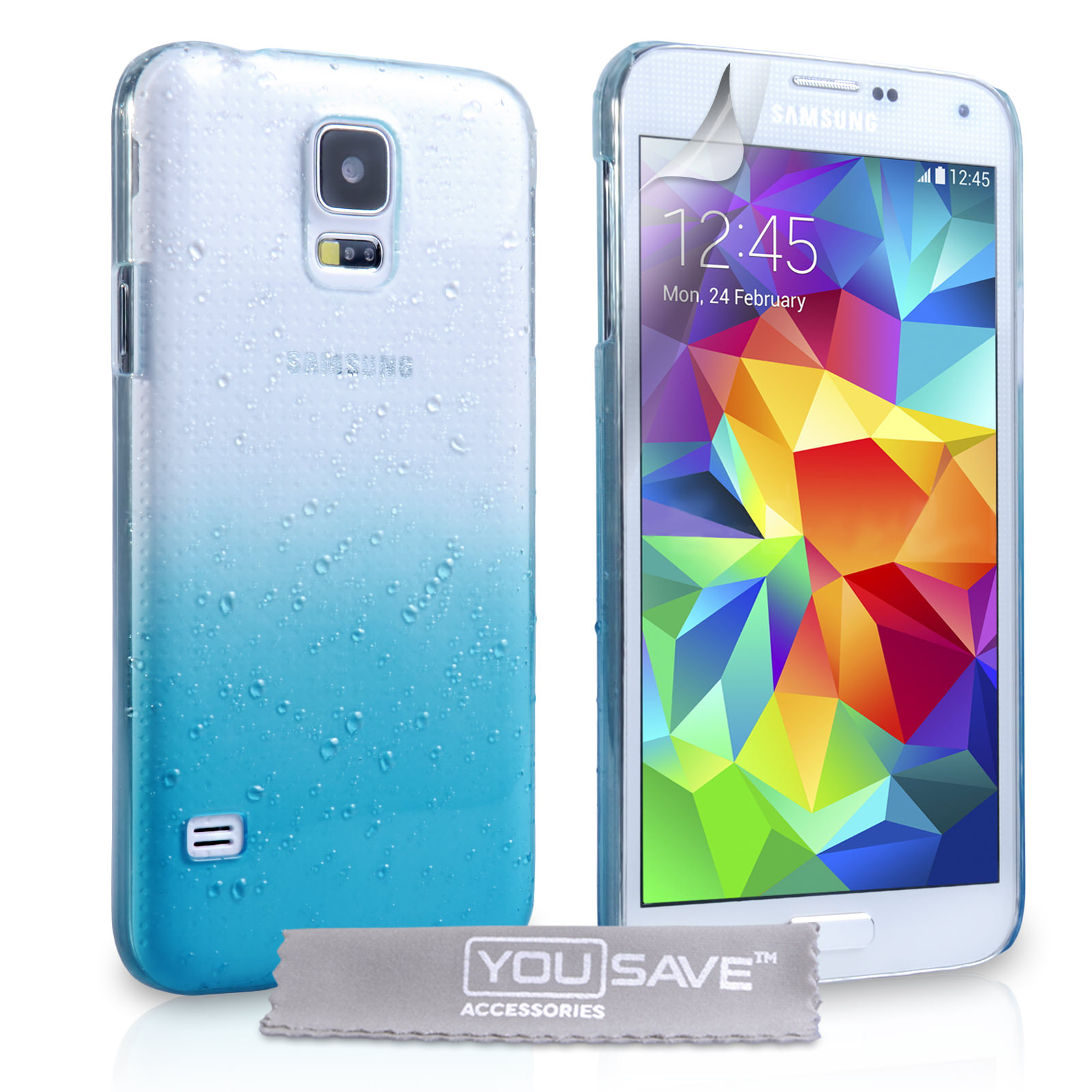 YouSave Accessories Samsung Galaxy S5 Raindrop Hard Case - Blue-Clear