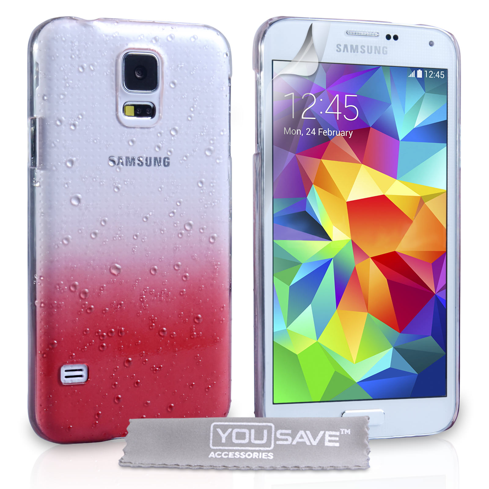 YouSave Accessories Samsung Galaxy S5 Raindrop Hard Case - Red-Clear