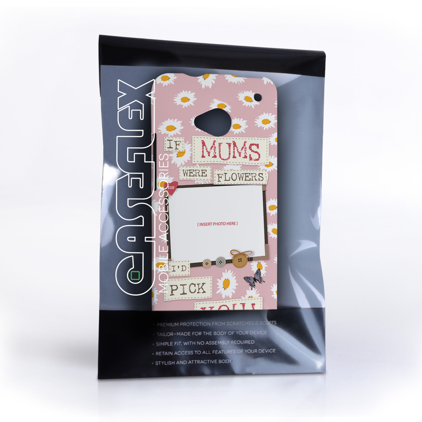 Caseflex HTC One ‘If Mums Were Flowers’ Personalised Hard Case – Pink  