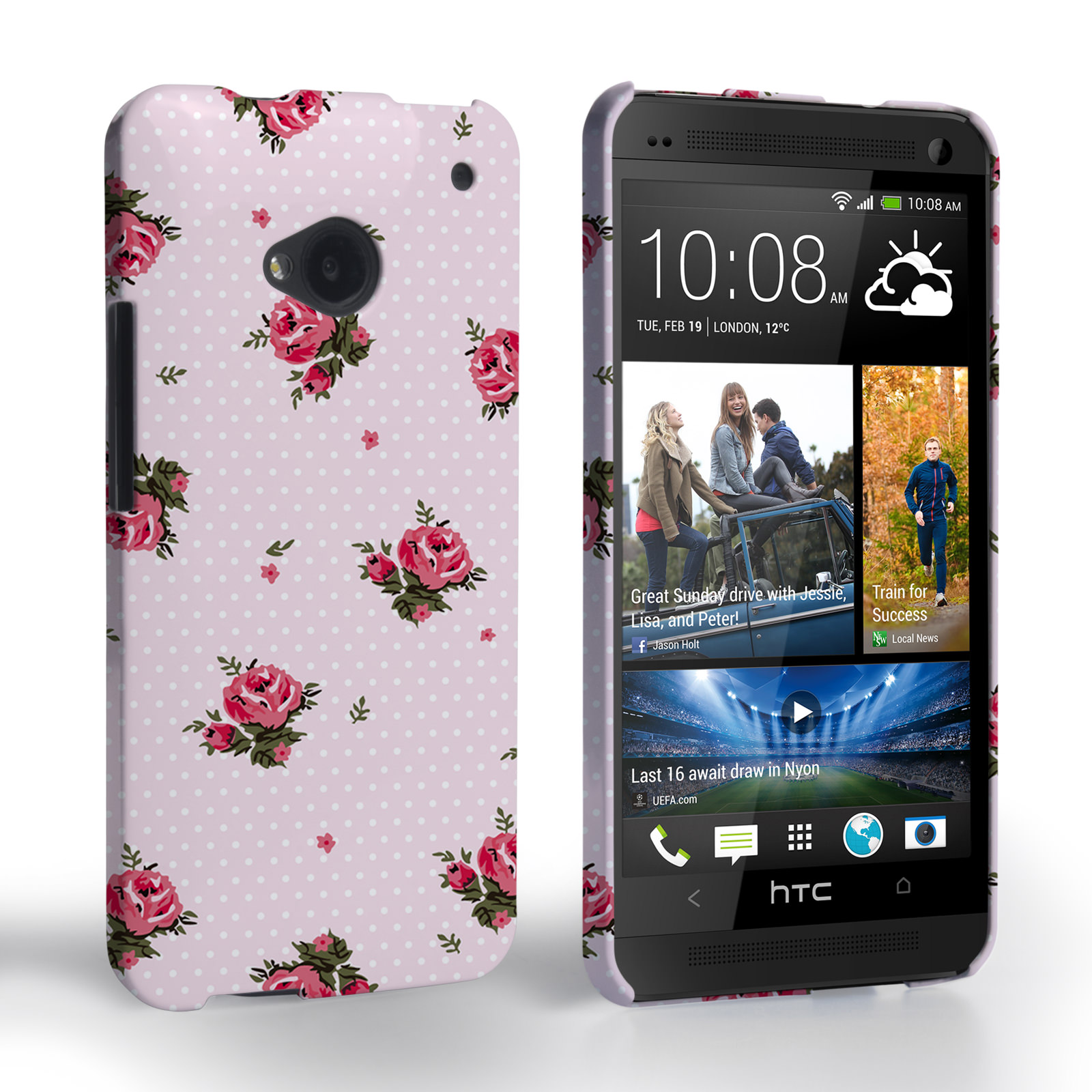 Caseflex HTC One Vintage Roses Polka Dot Wallpaper Hard Case – Pink