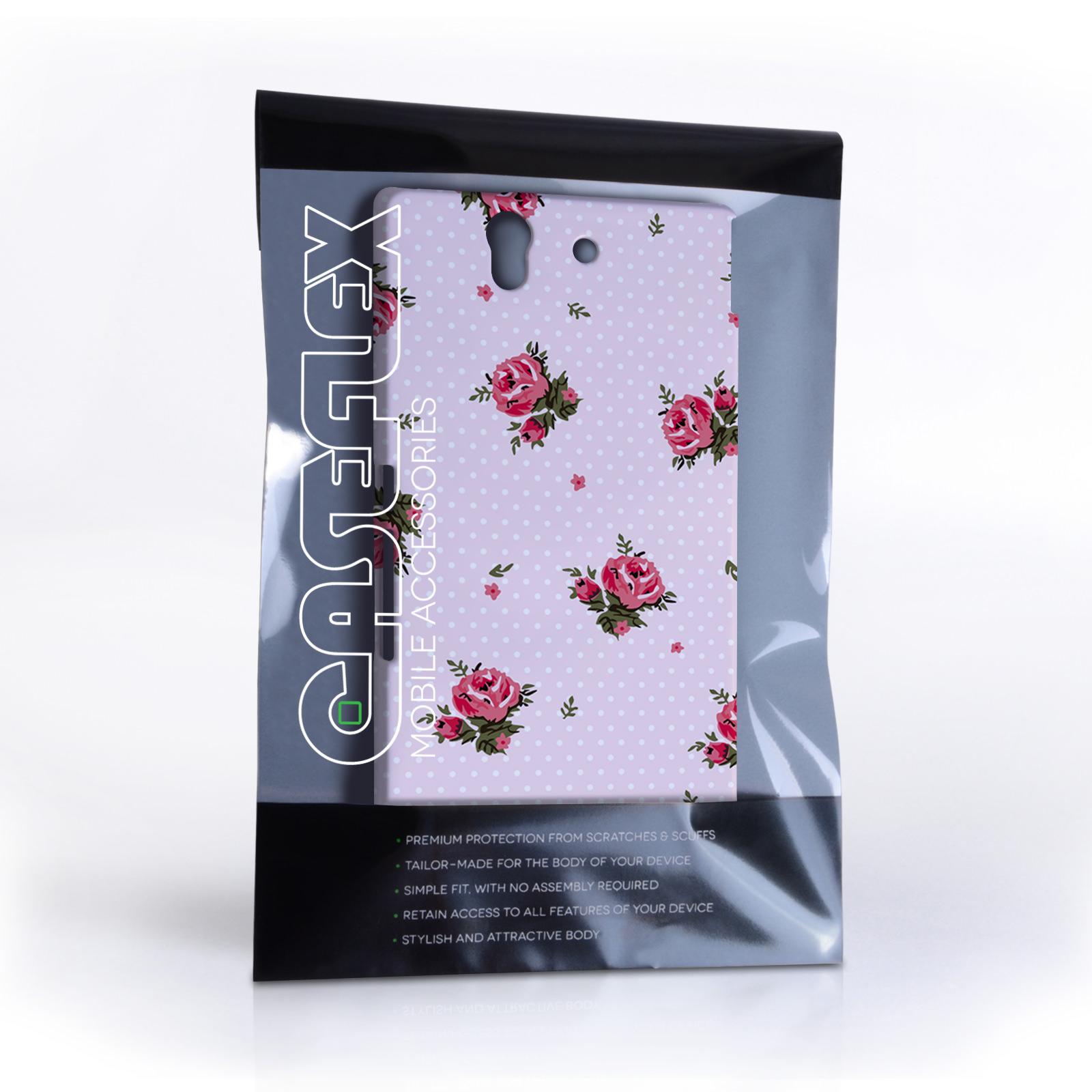Caseflex Sony Xperia Z Vintage Roses Polka Dot Wallpaper Hard Case – Pink