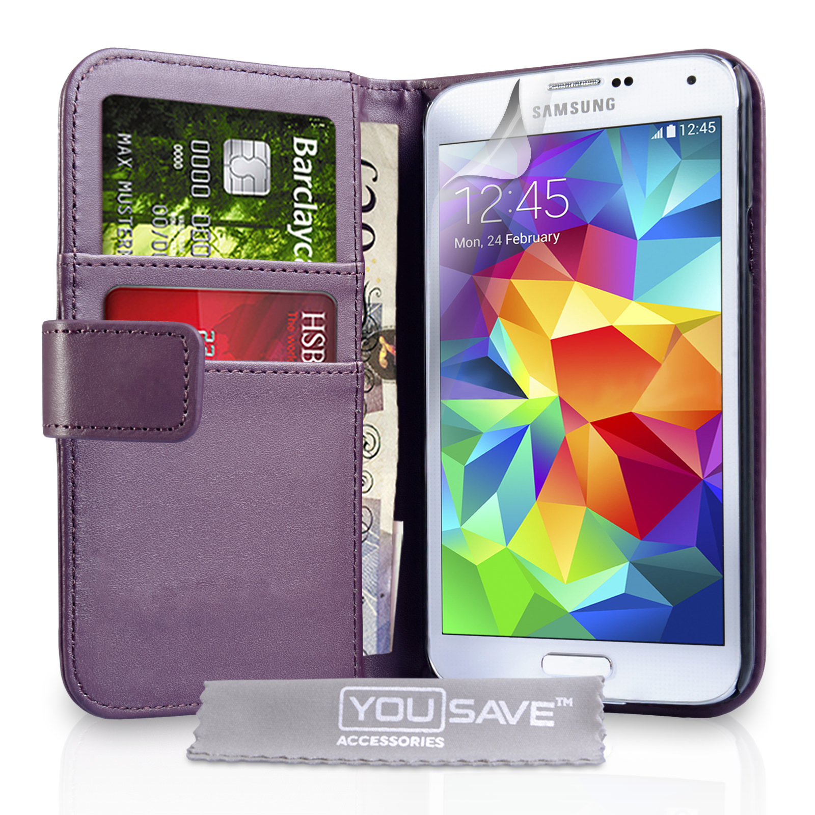 YouSave Samsung Galaxy S5 Leather-Effect Wallet Case - Purple