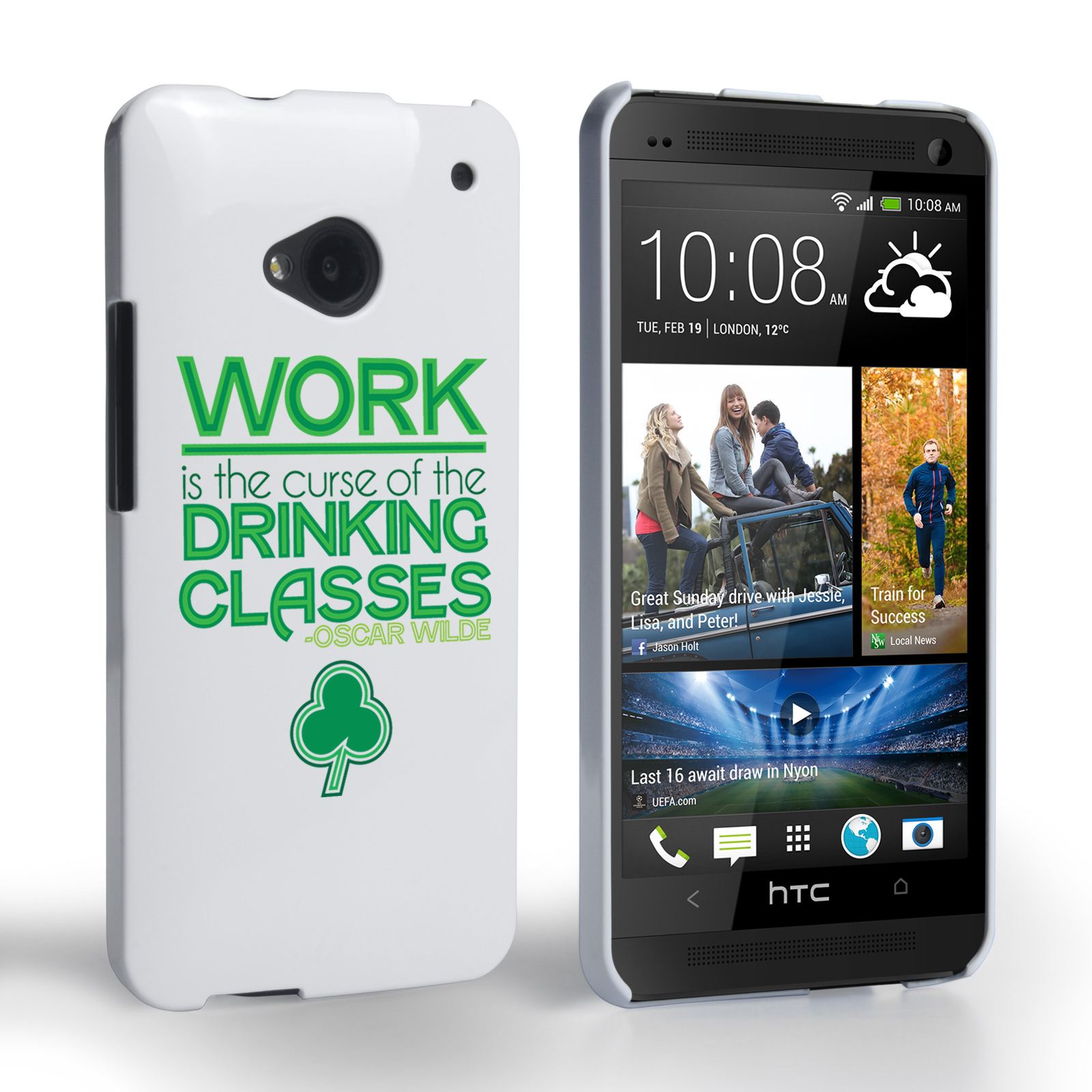 Caseflex HTC One Wilde Drinking Classes Quote Hard Case White And Green