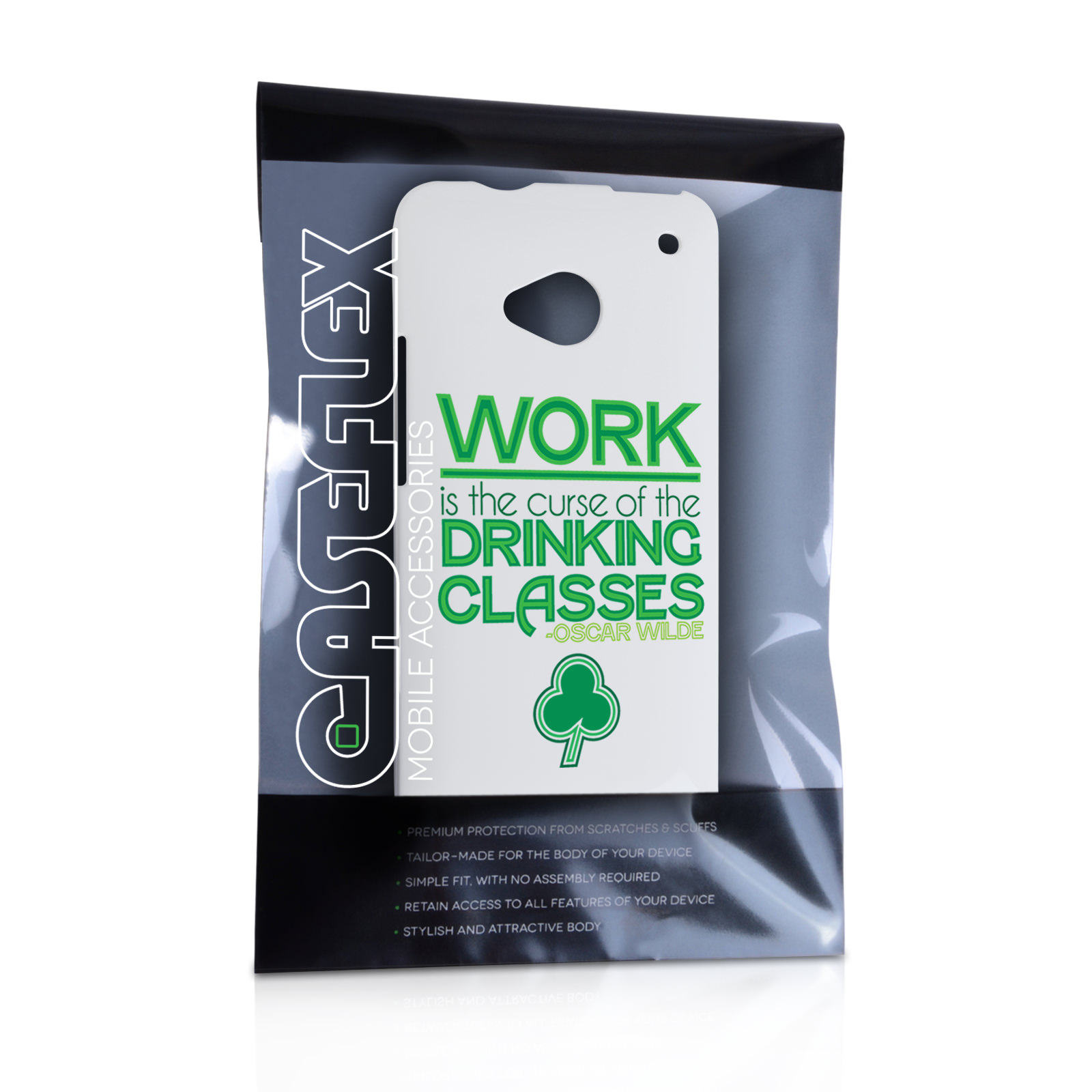 Caseflex HTC One Wilde Drinking Classes Quote Hard Case White And Green