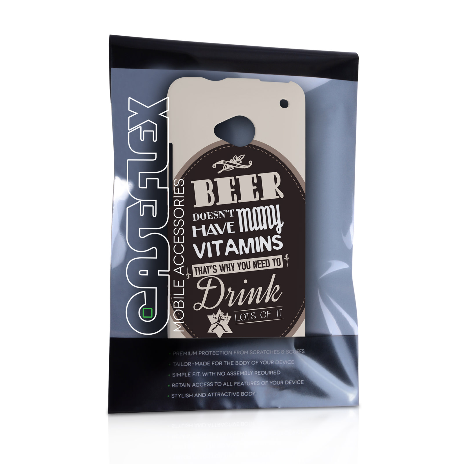 Caseflex HTC One Beer Label Quote Hard Case – Brown