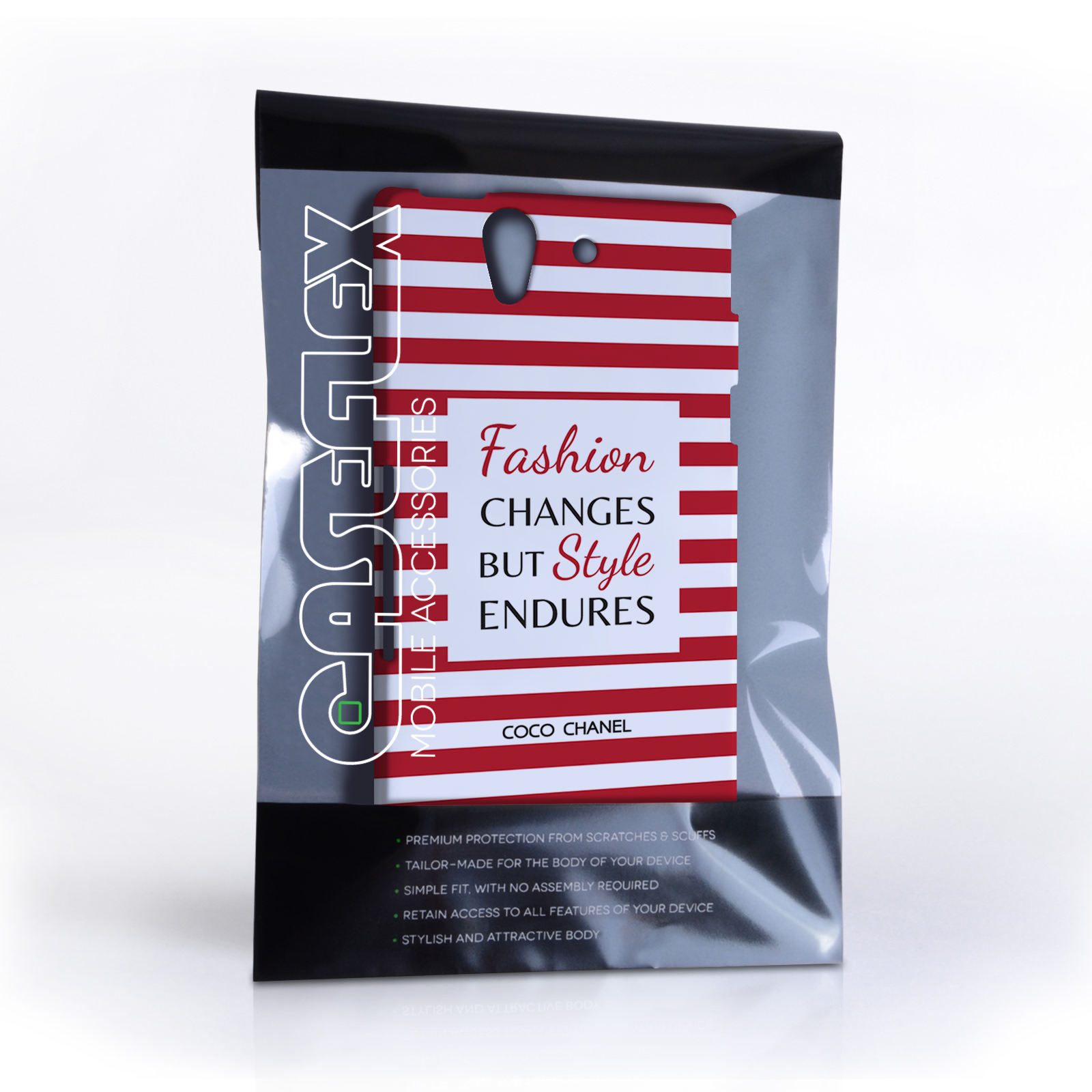 Caseflex Sony Xperia Z Chanel ‘Fashion Changes’ Quote Case – Red and White
