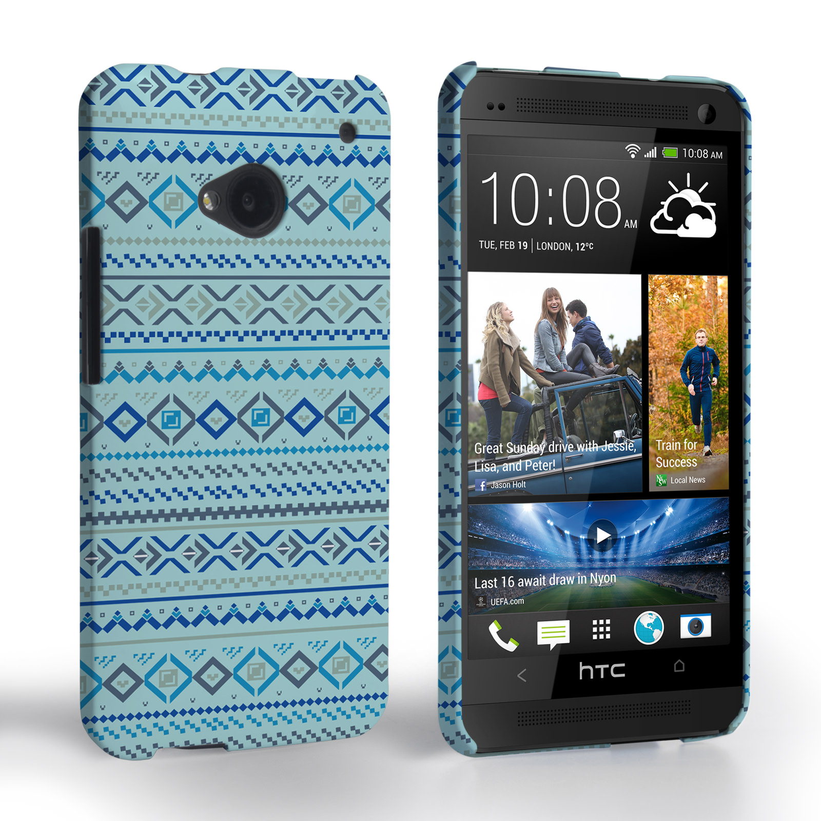 Caseflex HTC One Fairisle Case – Blue with Blue Background