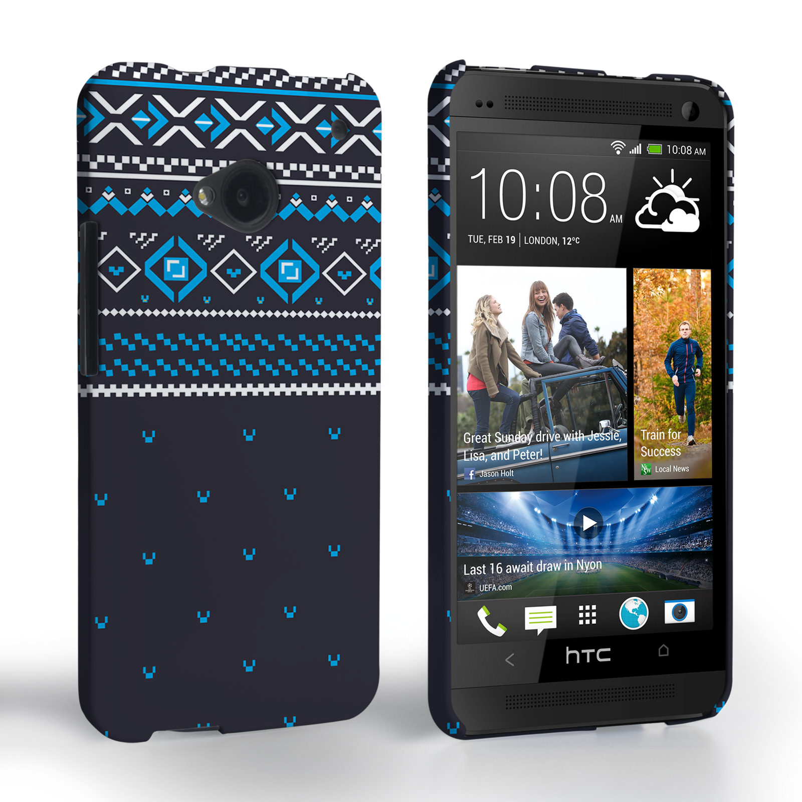 Caseflex HTC One Fairisle Case – Grey and Blue Half Pattern