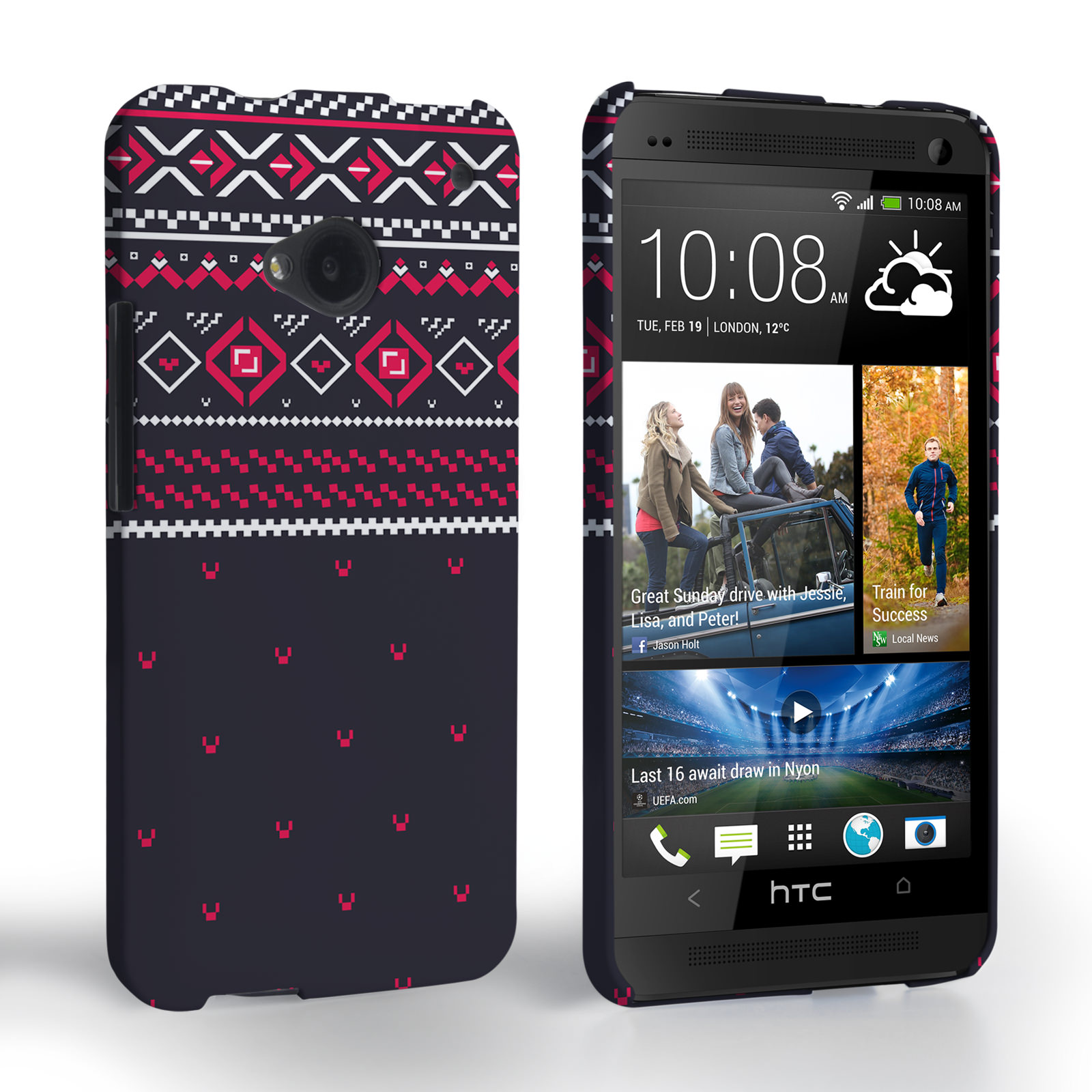 Caseflex HTC One Fairisle Case – Grey and Red Half Pattern