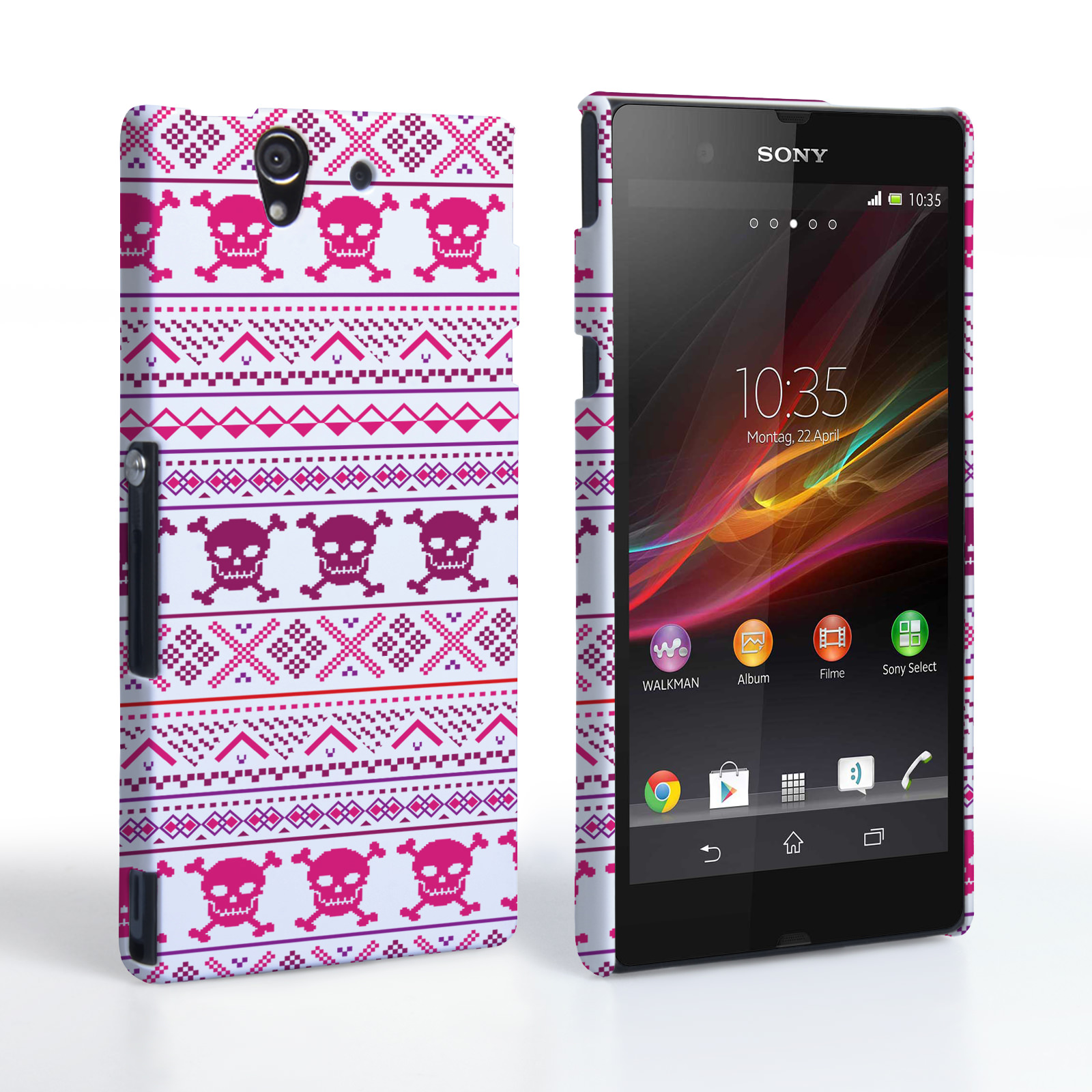 Caseflex Sony Xperia Z Fairisle Case – Pink Skull White Background