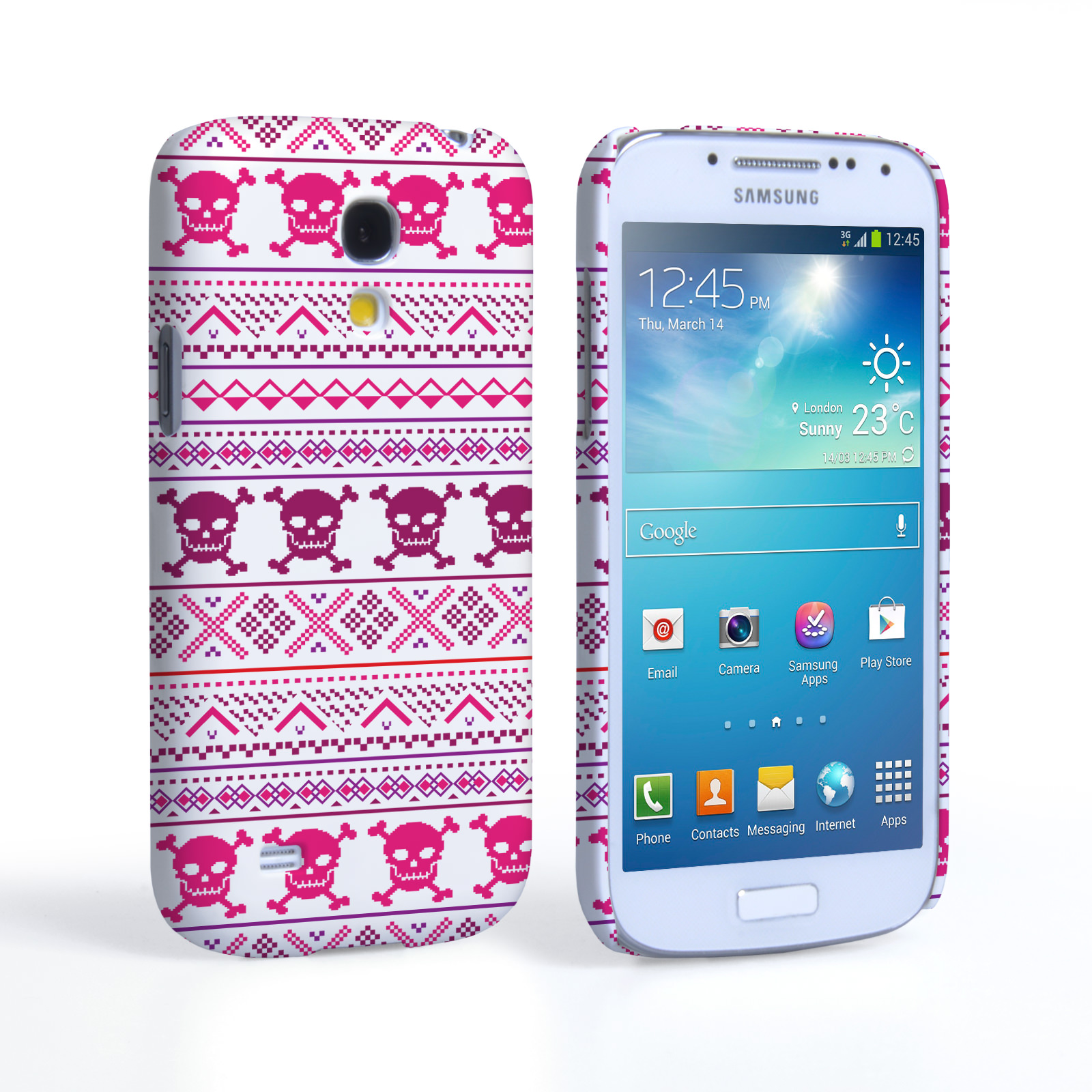 Caseflex Samsung Galaxy S4 Mini Fairisle Case – Pink Skull White Background