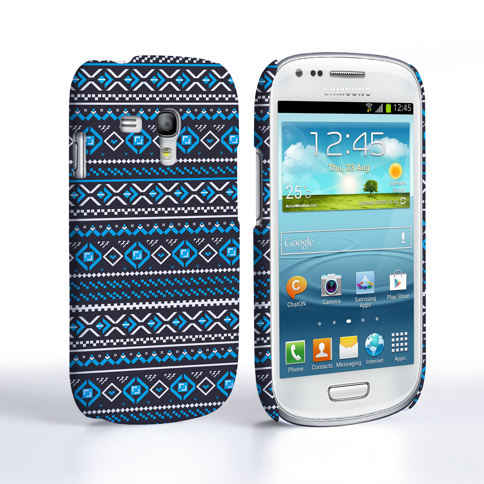Caseflex Samsung Galaxy S3 Mini Fairisle Case – Grey with Blue Background