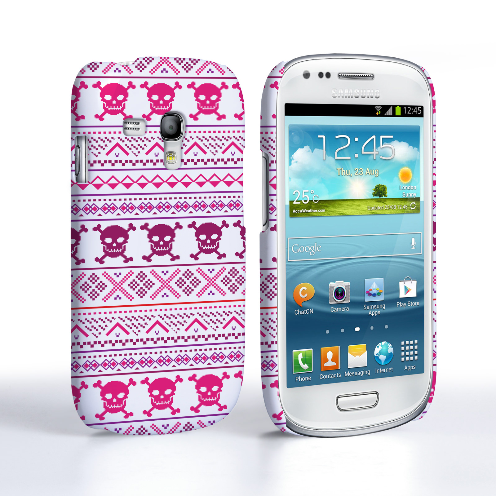 Caseflex Samsung Galaxy S3 Mini Fairisle Case – Pink Skull White Background