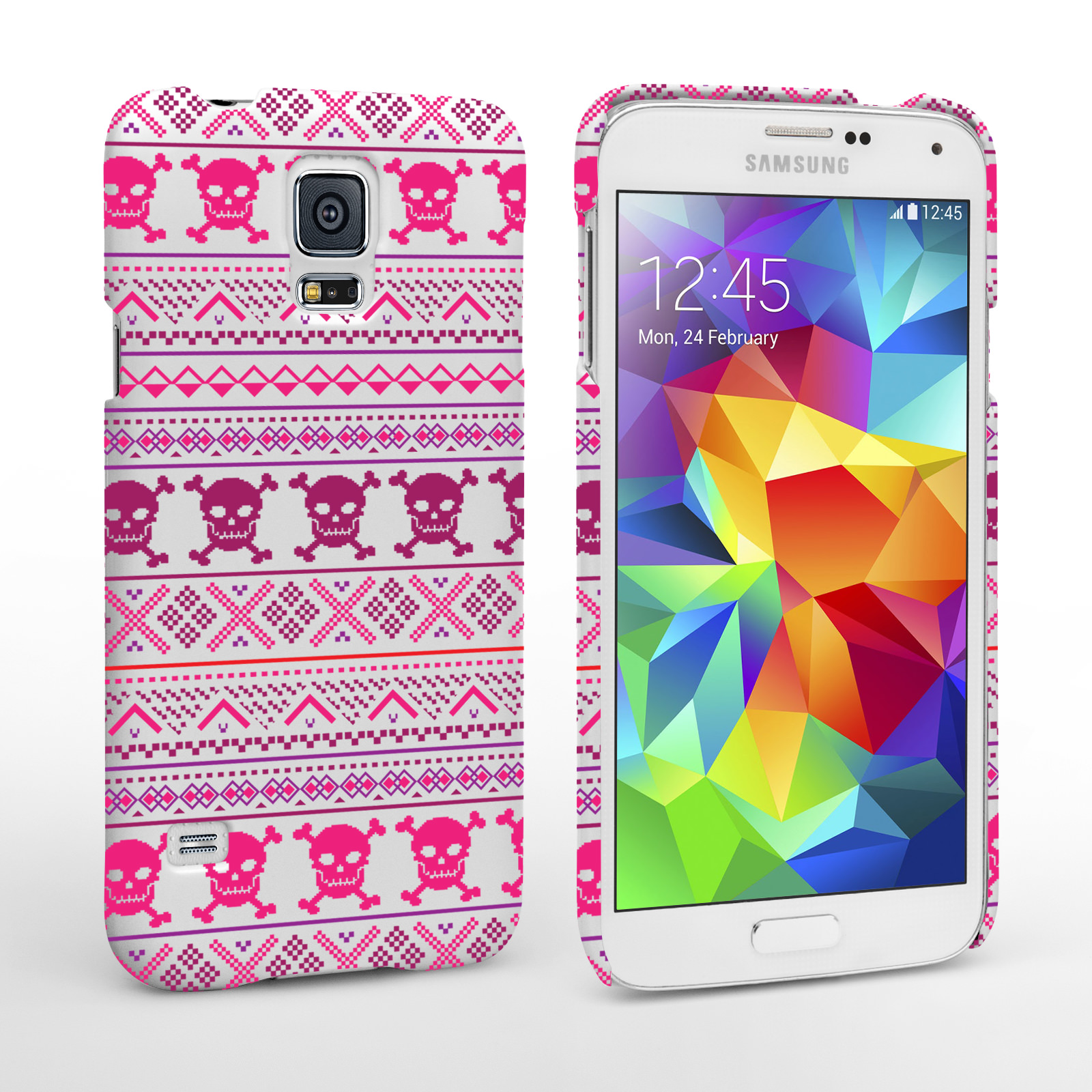 Caseflex Samsung Galaxy S5 Fairisle Case – Pink Skull White Background