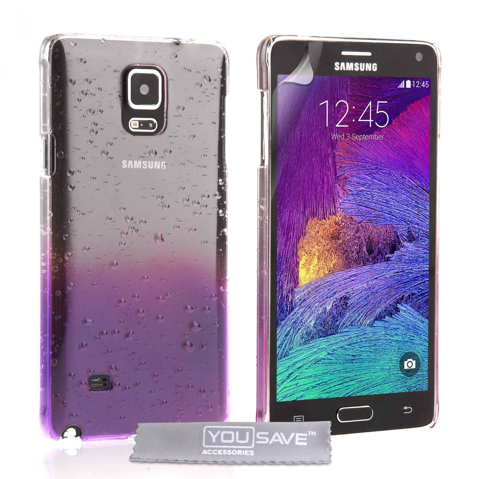 YouSave Samsung Galaxy Note 4 Raindrop Hard Case - Purple-Clear