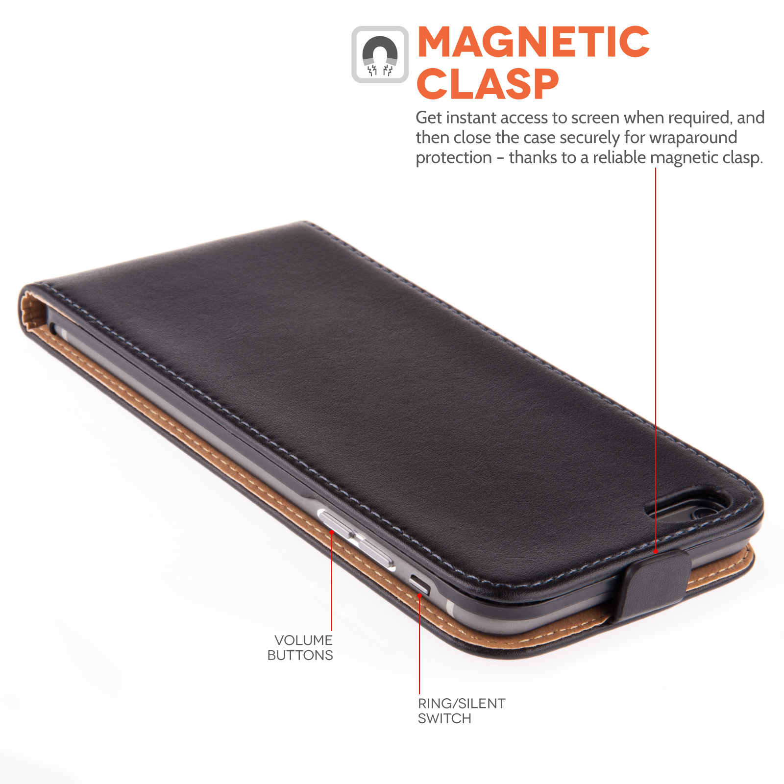 Caseflex iPhone 6 Plus and 6s Plus Real Leather Flip Case - Black
