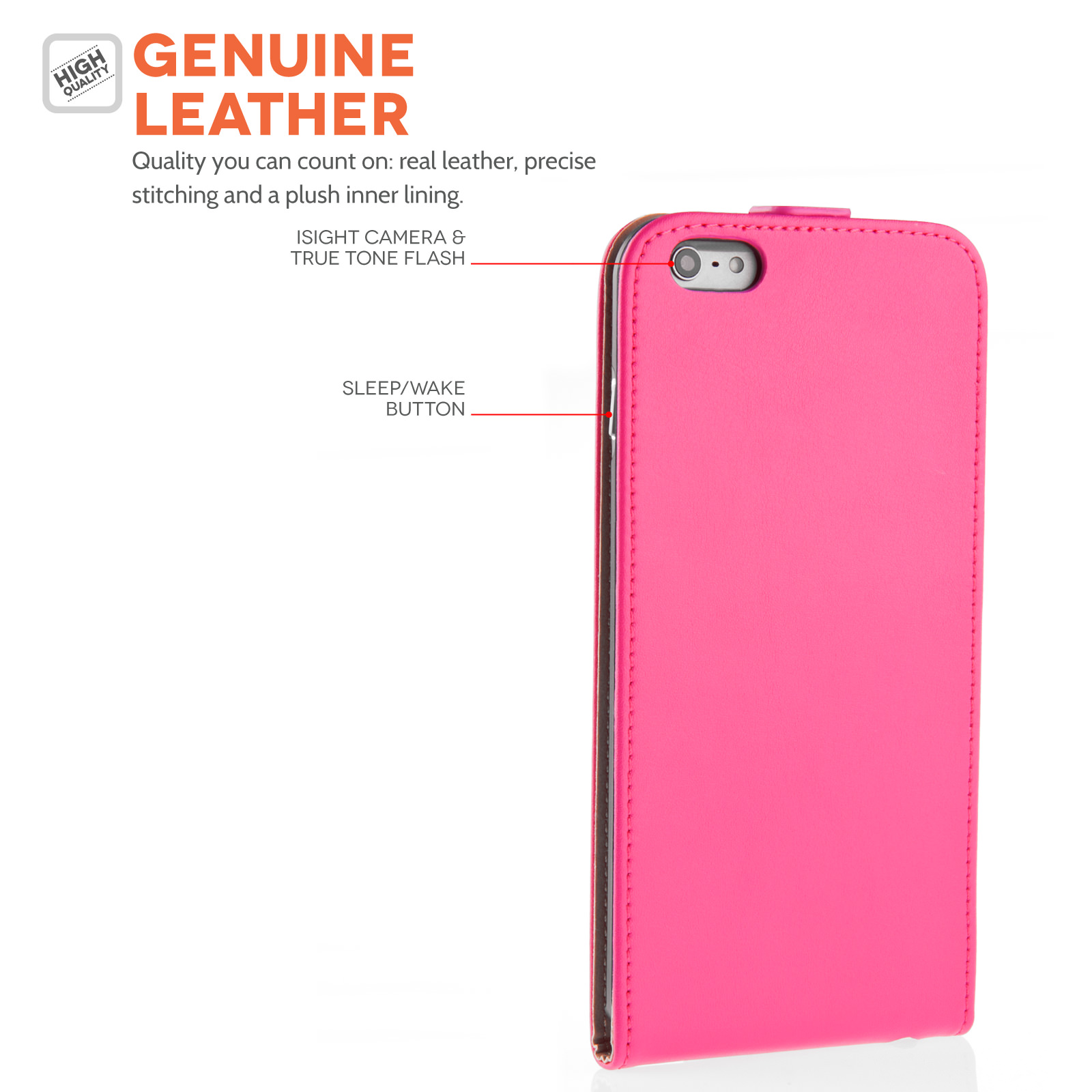 Caseflex iPhone 6 Plus and 6s Plus Real Leather Flip Case - Hot Pink