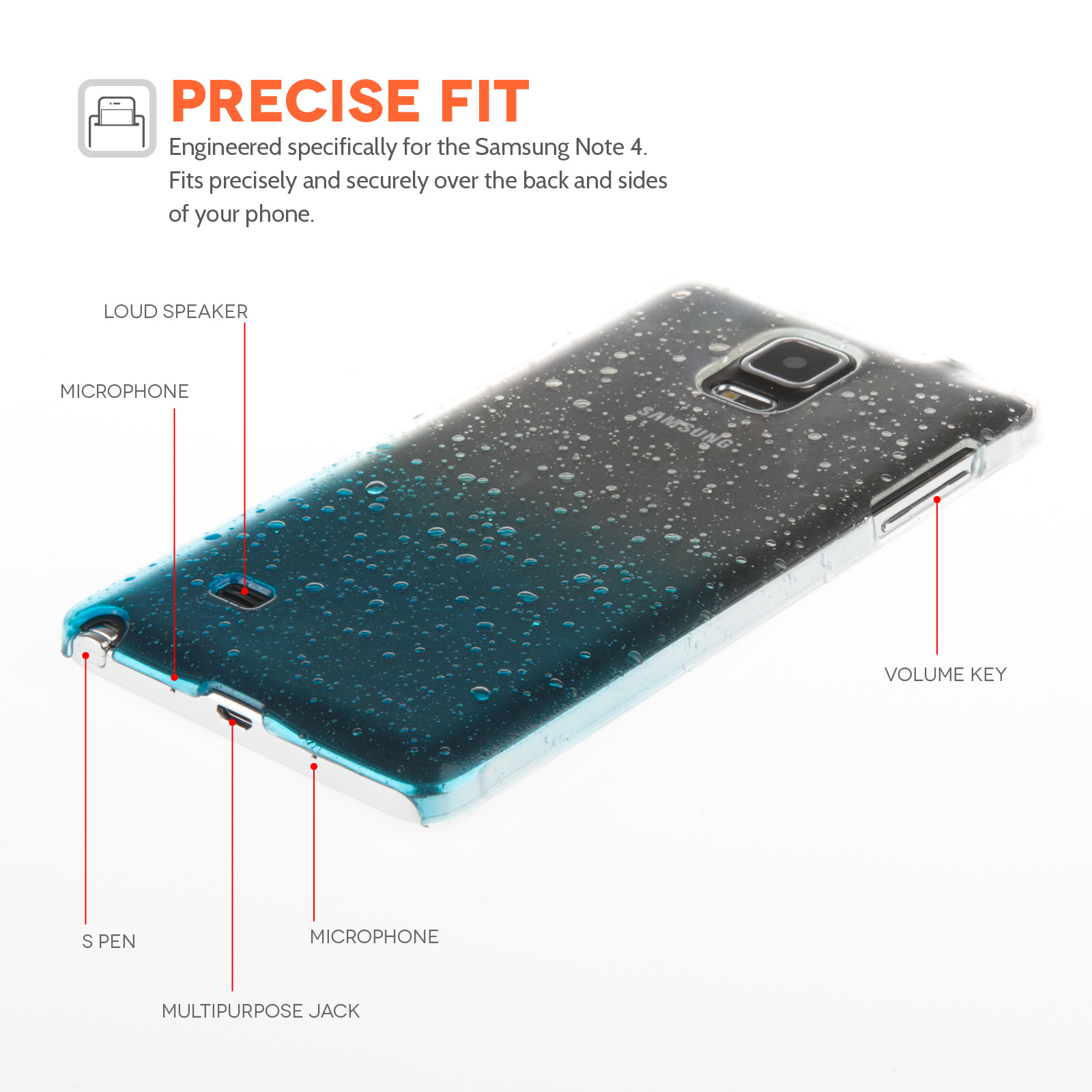 YouSave Samsung Galaxy Note 4 Raindrop Hard Case - Blue-Clear