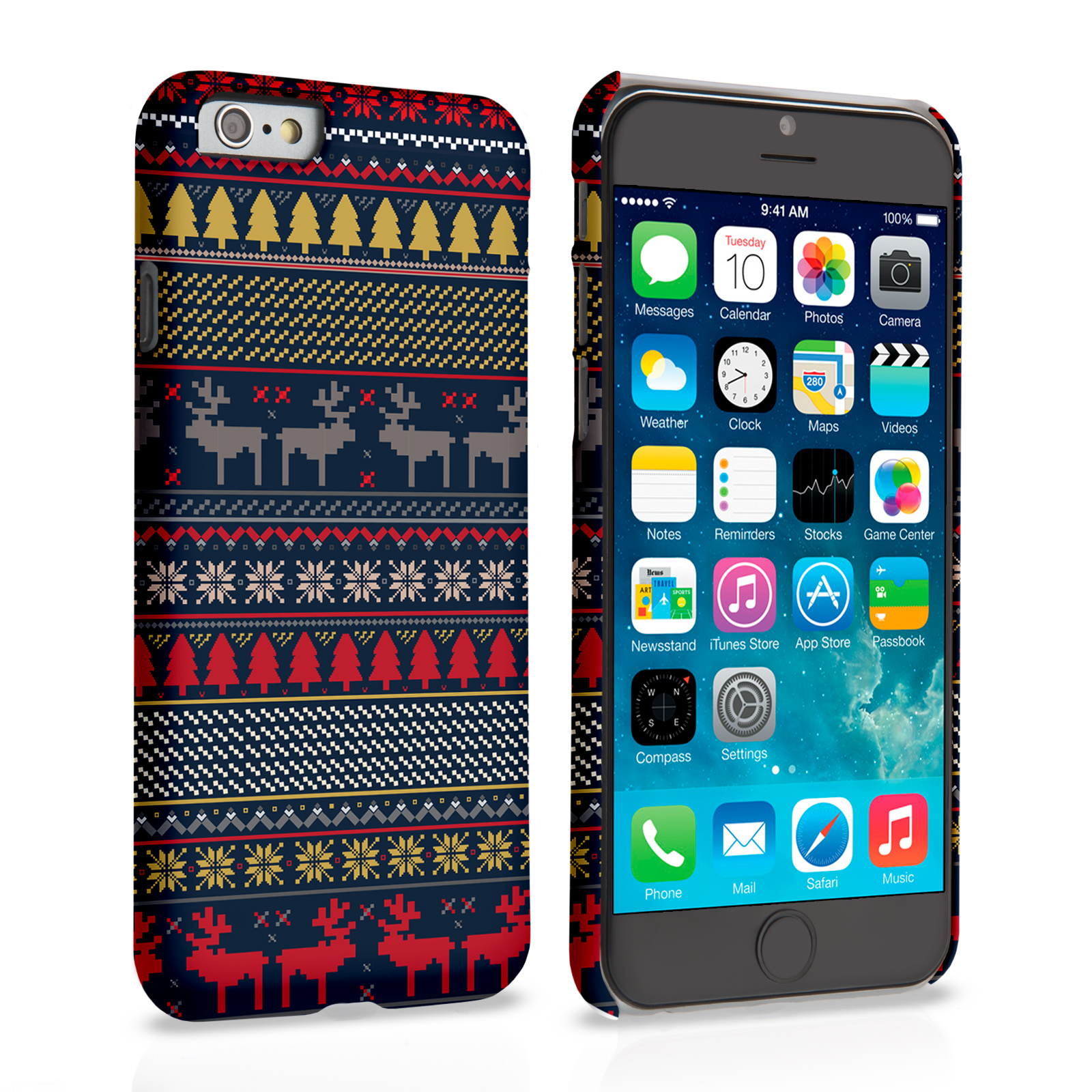 Caseflex iPhone 6 and 6s Reindeer Christmas Jumper Hard Case - Navy / Yellow