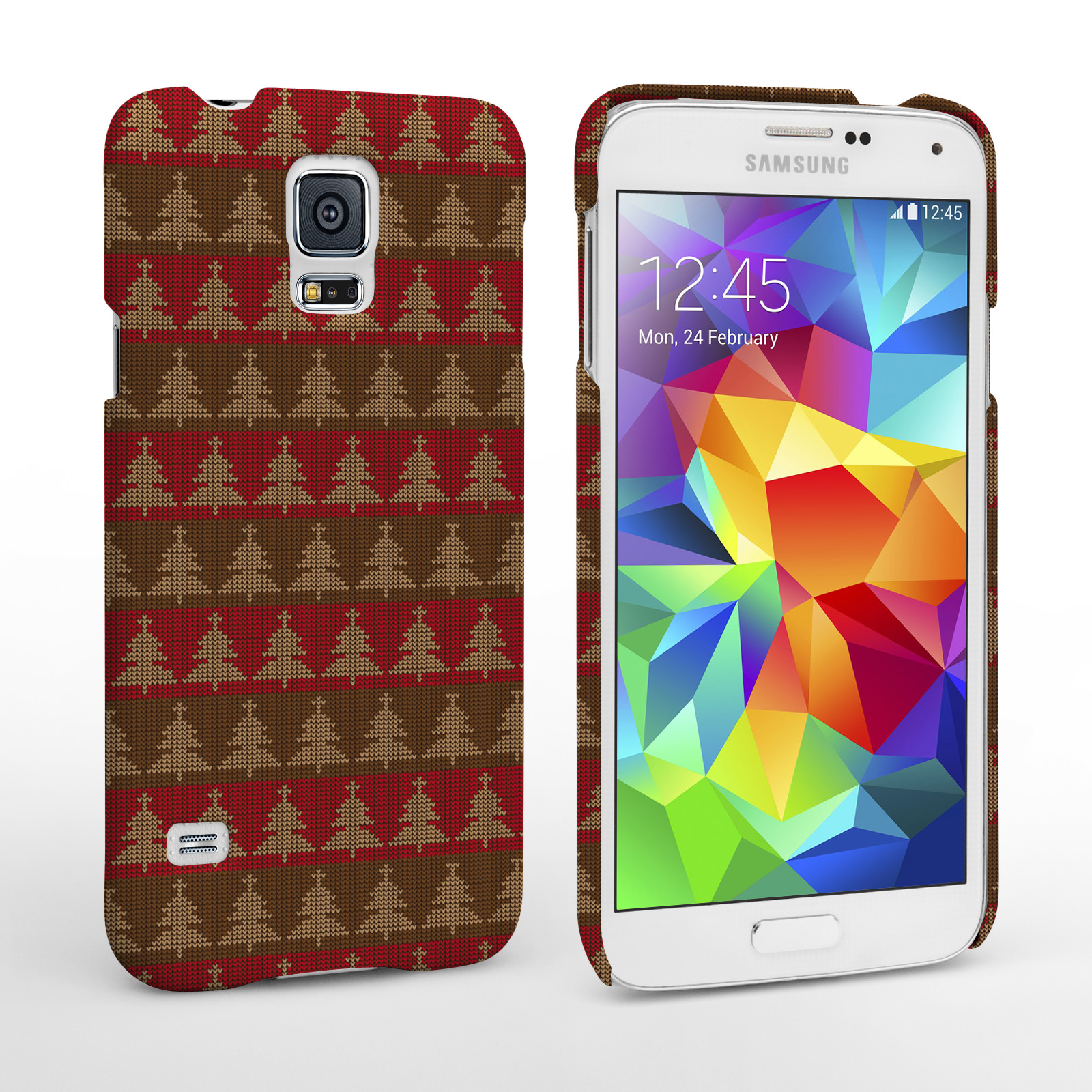 Caseflex Samsung Galaxy S5 Christmas Tree Knit Jumper Hard Case Brown / Red