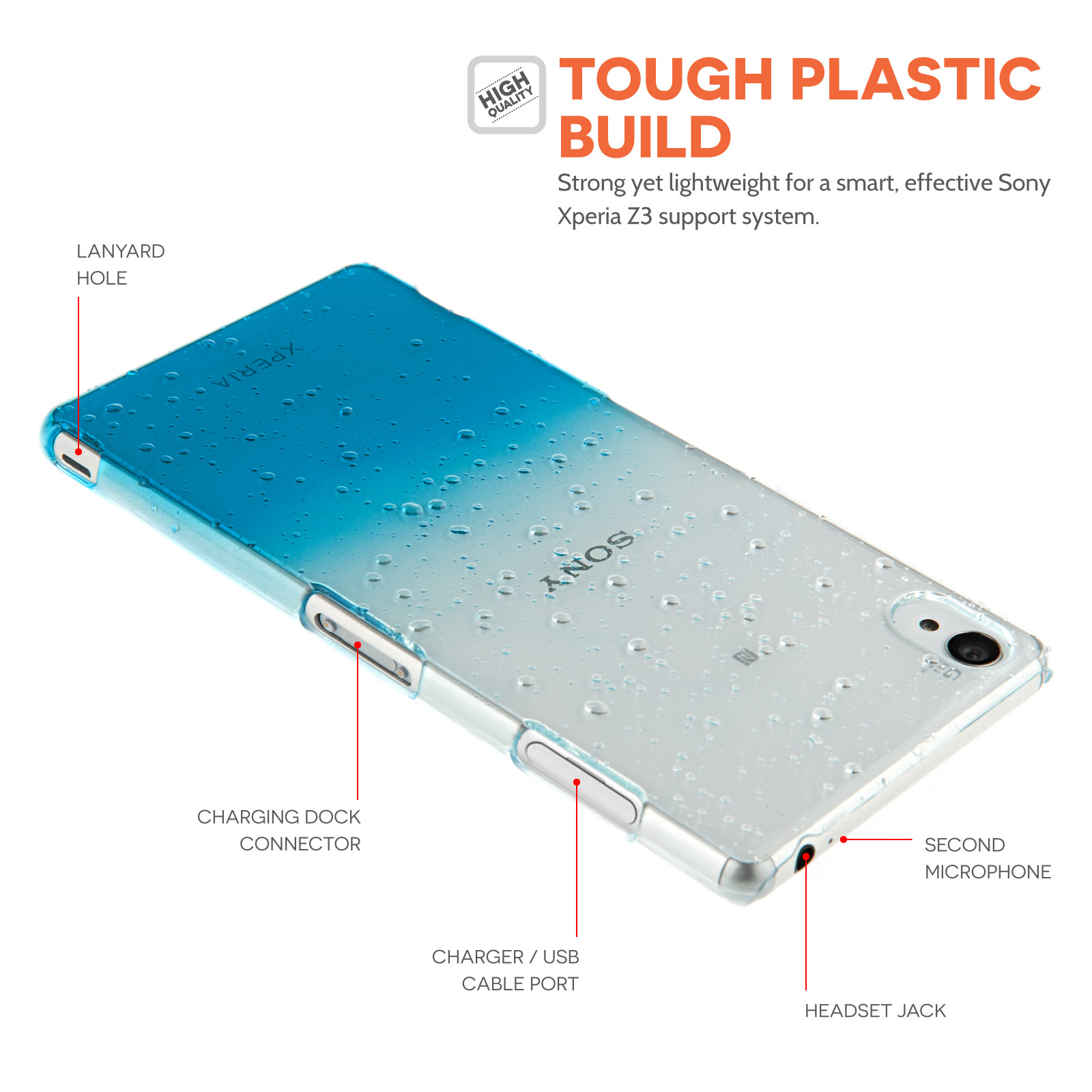 YouSave Accessories Sony Xperia Z3 Raindrop Hard Case - Blue-Clear