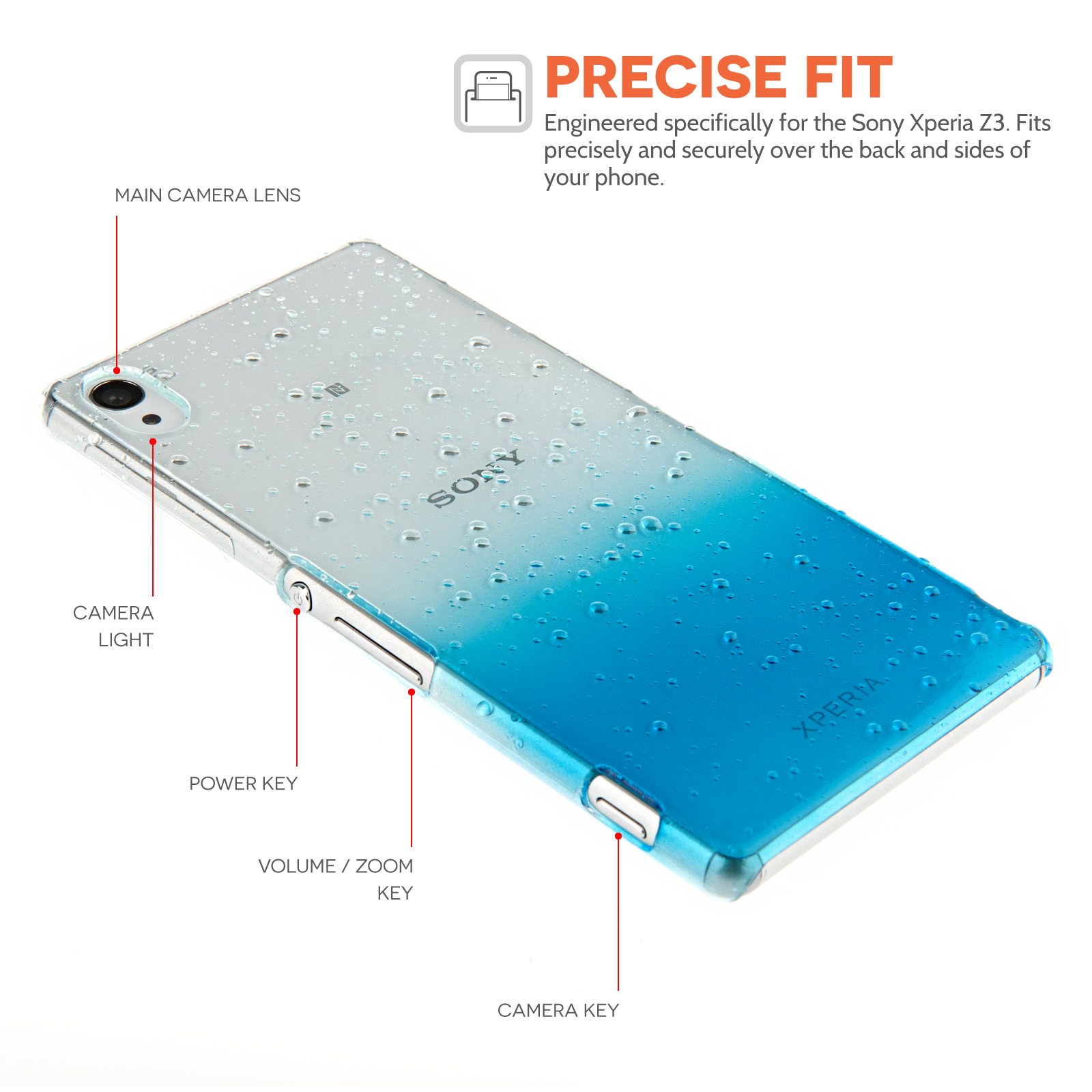 YouSave Accessories Sony Xperia Z3 Raindrop Hard Case - Blue-Clear