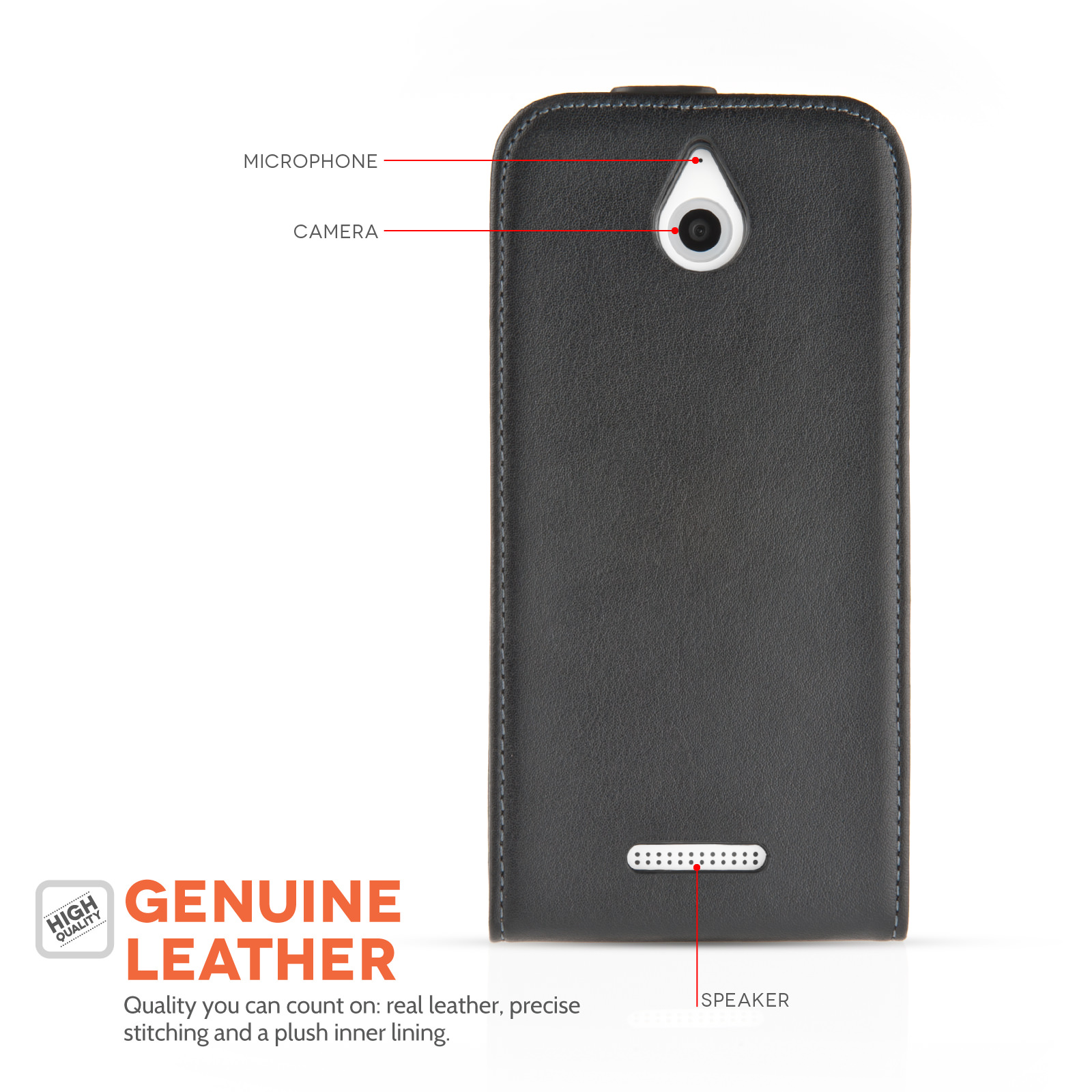 Caseflex HTC Desire 510 Real Leather Flip Case - Black