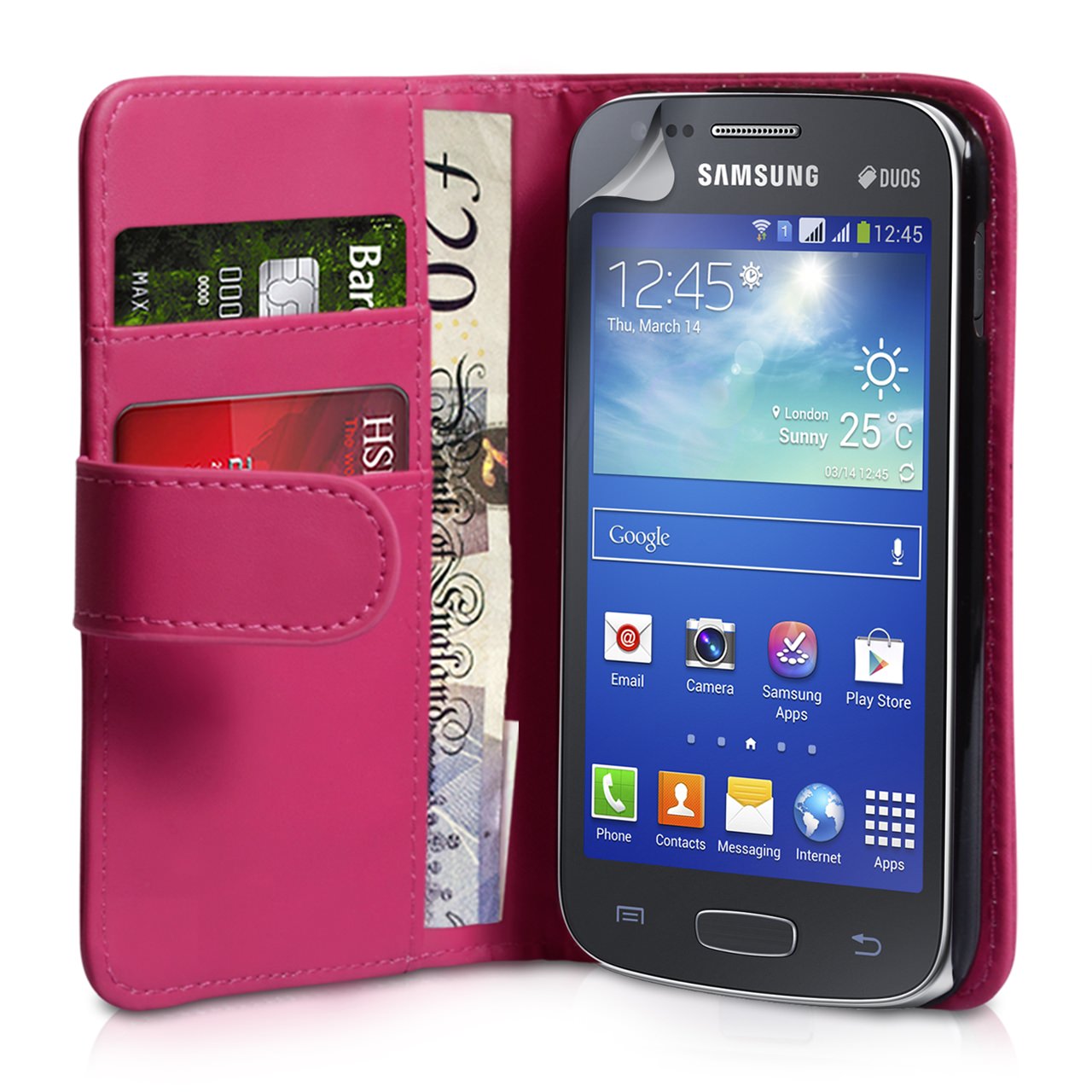 YouSave Samsung Galaxy Ace 3 Leather-Effect Wallet Case - Hot Pink