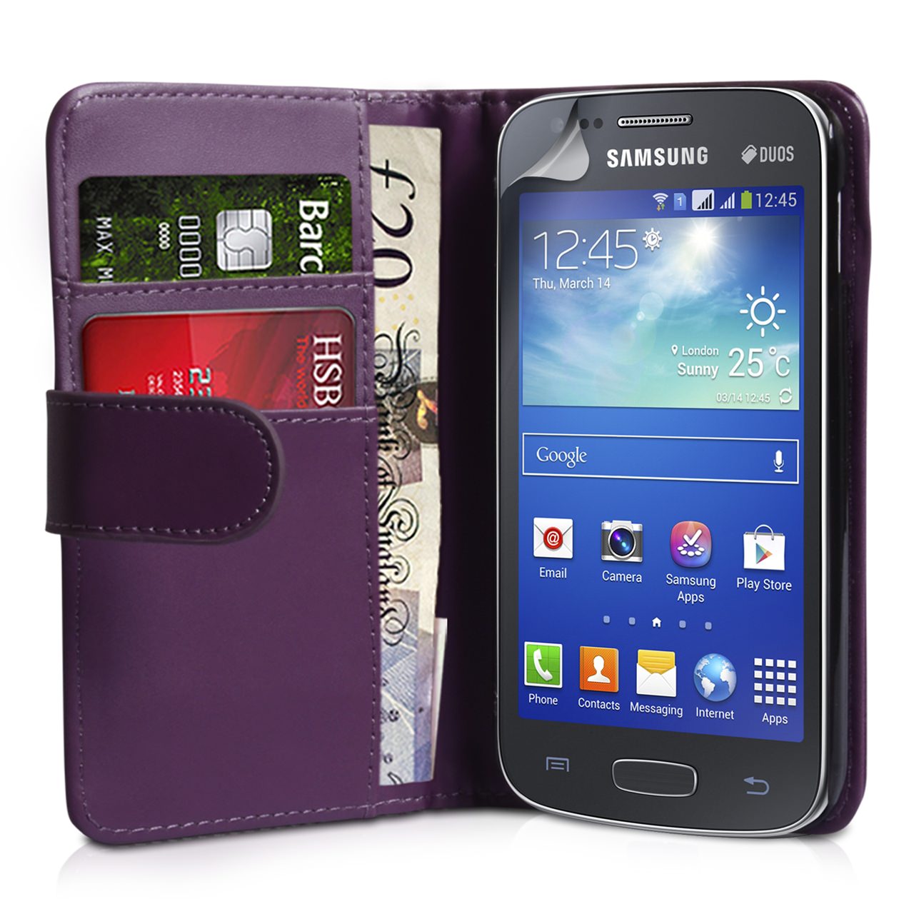 YouSave Samsung Galaxy Ace 3 Leather-Effect Wallet Case - Purple