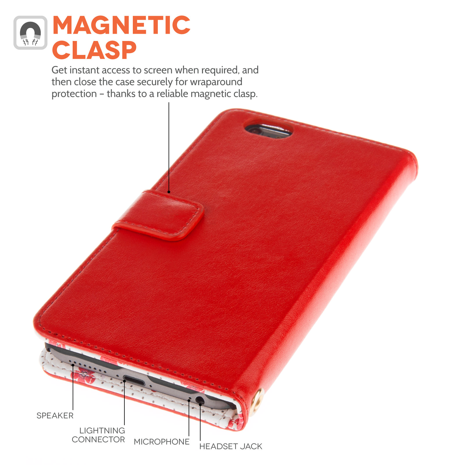 Caseflex iPhone 6 Plus and 6s Plus Leather-Effect Wallet Case – Red with Floral Lining
