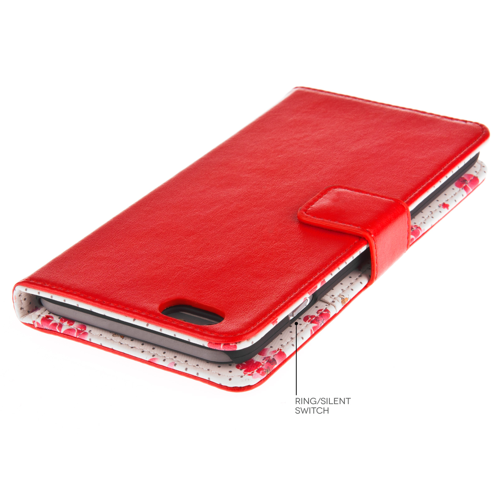 Caseflex iPhone 6 Plus and 6s Plus Leather-Effect Wallet Case – Red with Floral Lining