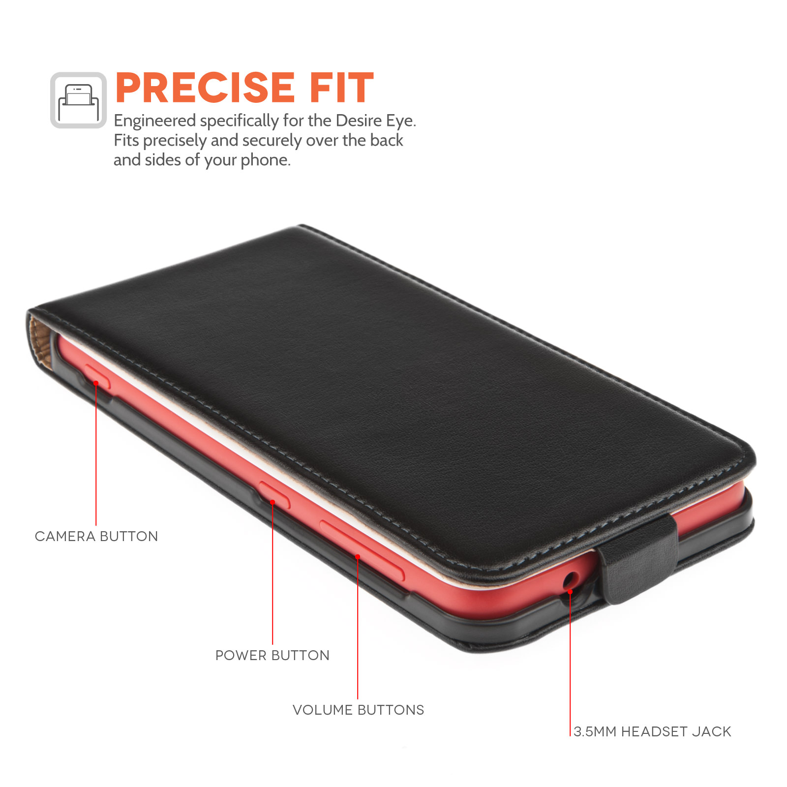 Caseflex HTC Desire EYE Real Leather Flip Case - Black