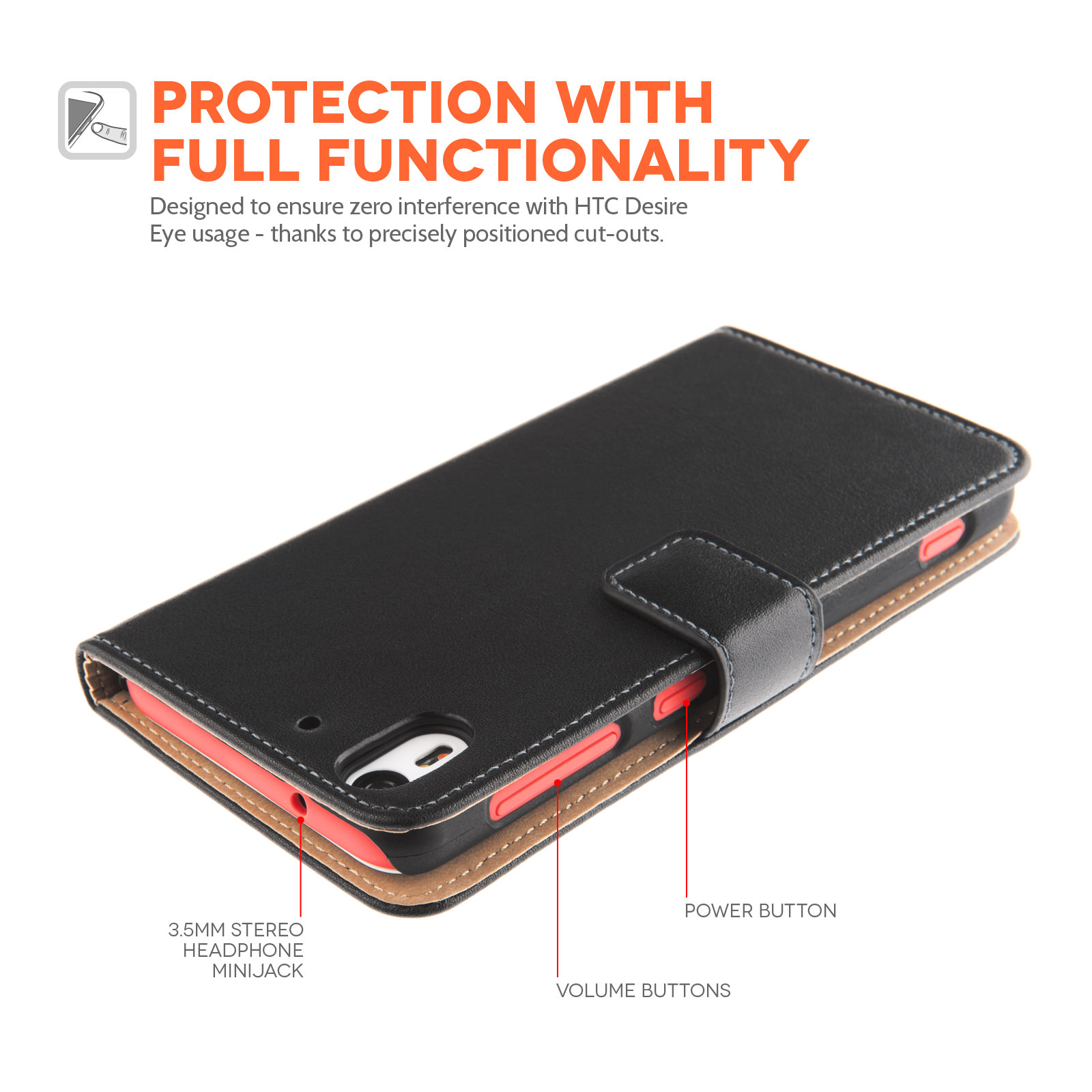 Caseflex HTC Desire EYE Real Leather Wallet Case - Black