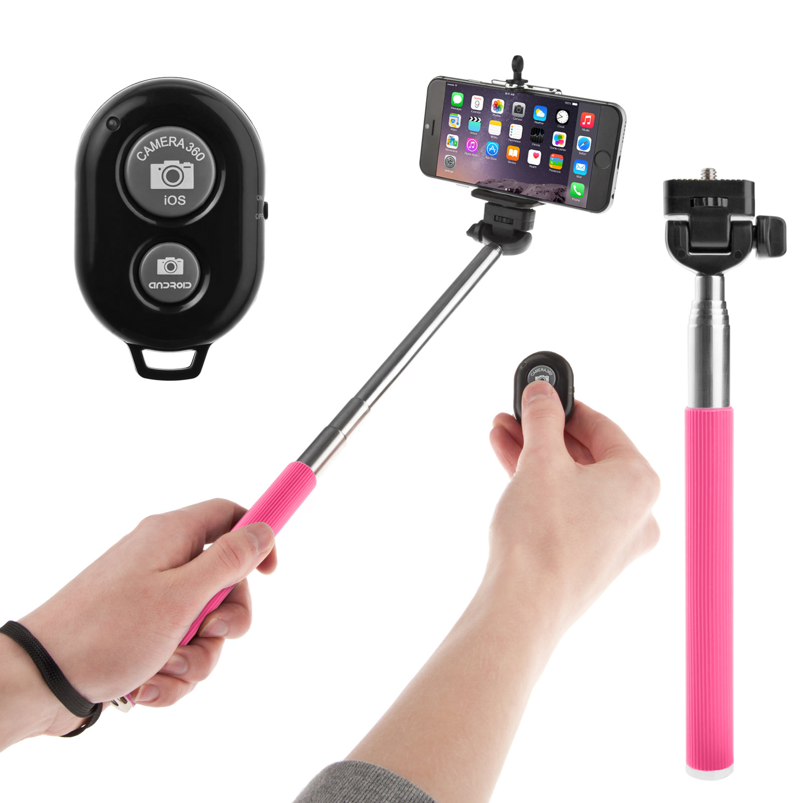 YouSave Selfie Stick for Mobile Phones with Bluetooth Remote - Pink