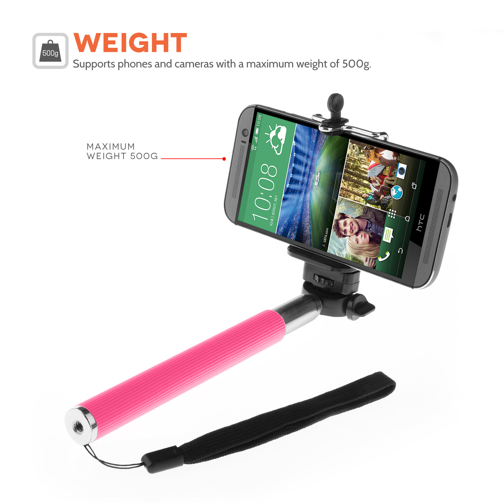 YouSave Selfie Stick for Mobile Phones with Bluetooth Remote - Pink