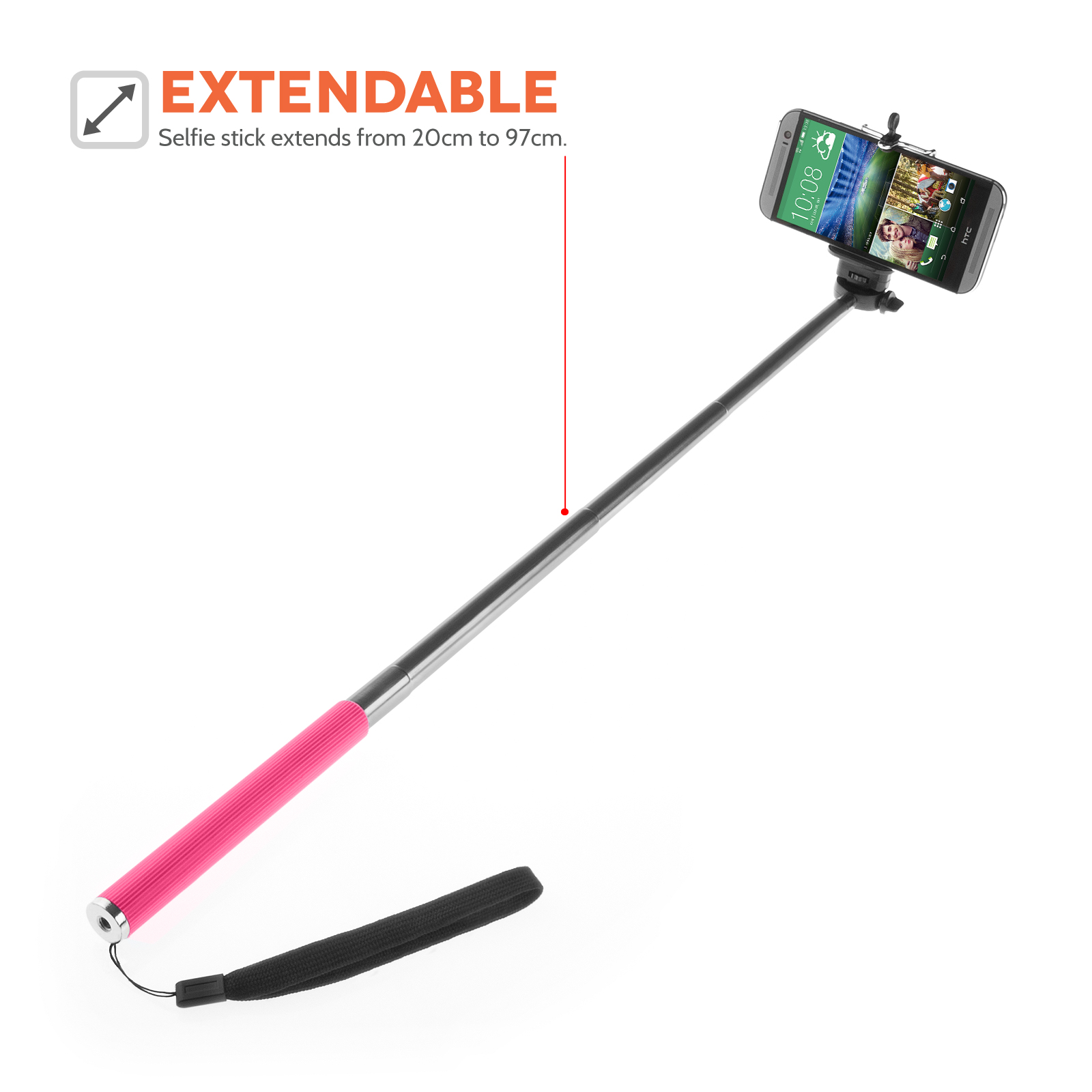 YouSave Selfie Stick for Mobile Phones with Bluetooth Remote - Pink