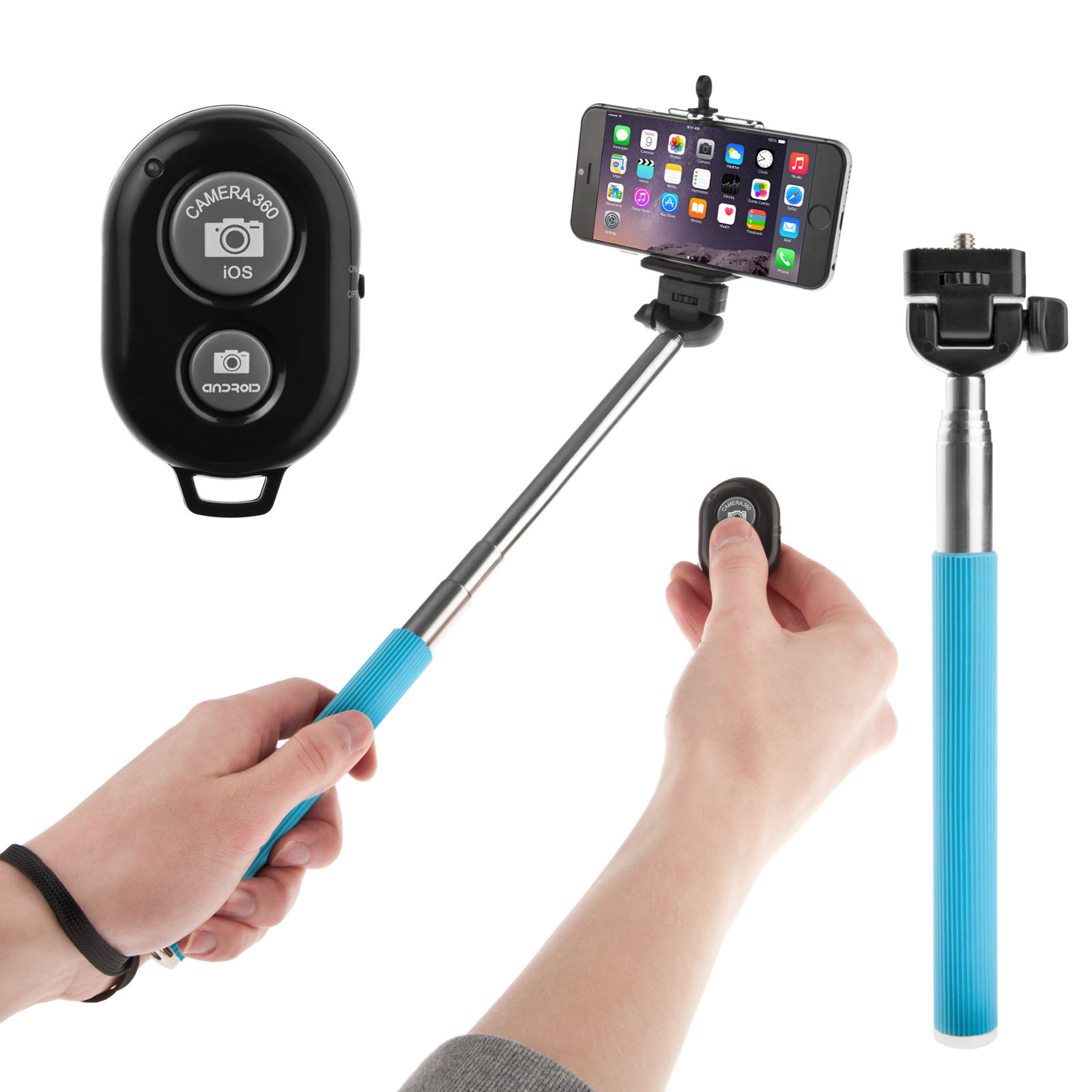 YouSave Selfie Stick for Mobile Phones with Bluetooth Remote - Blue
